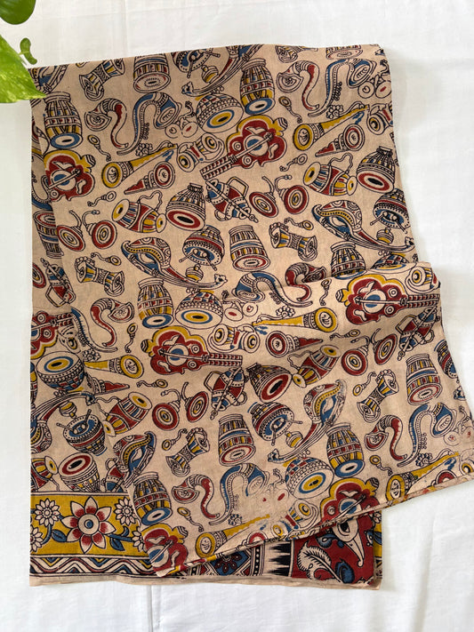 Kalamkari printed malmal cotton Saree with blouse