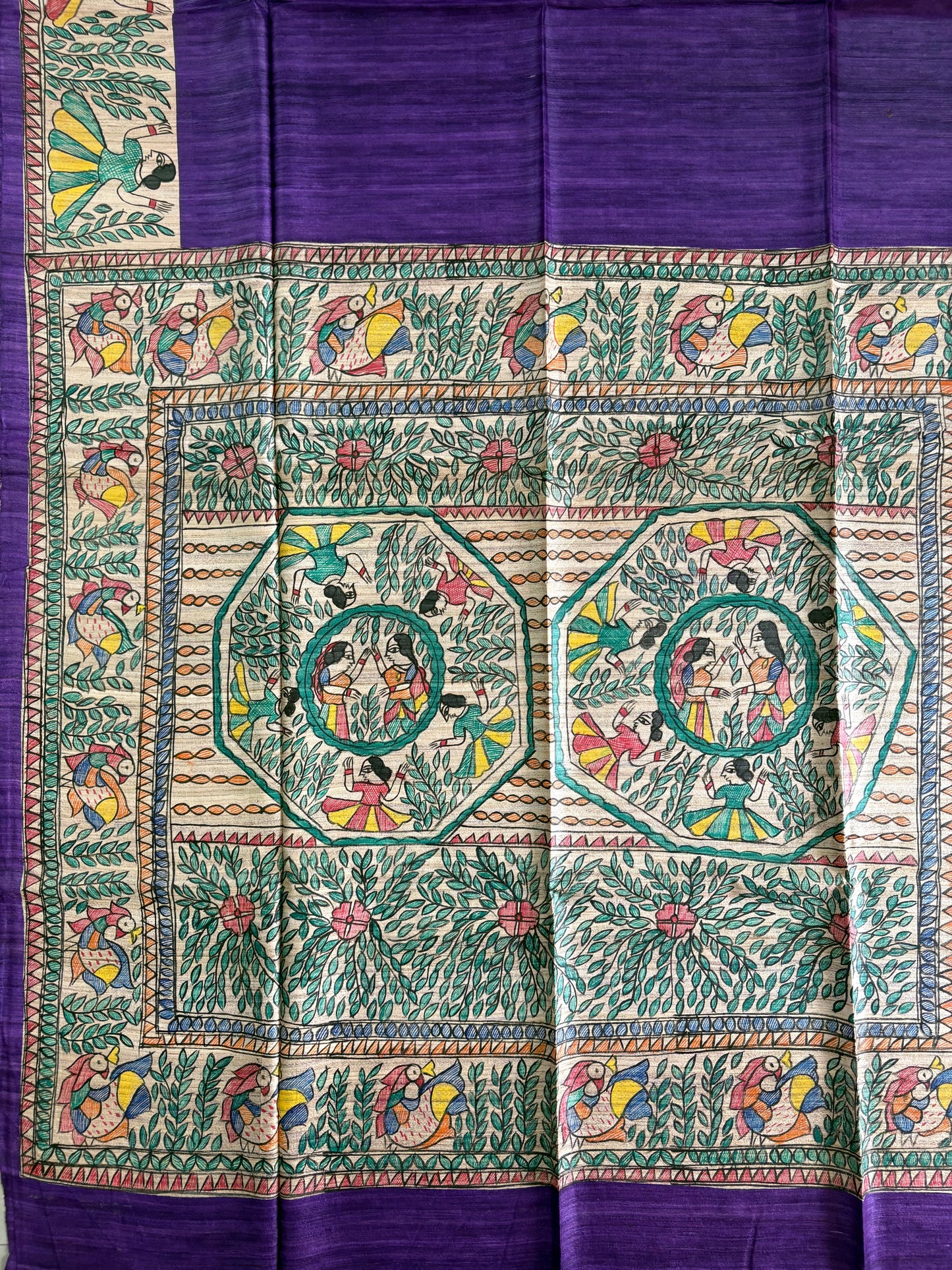 Pure Tussar Ghicha Silk Handcrafted Madhubani Saree (Silk Marked)