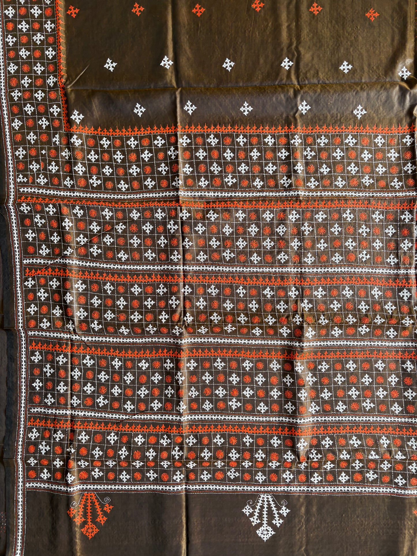Gujrati Stitch/Kutch Hand Embroidered Art Silk Saree