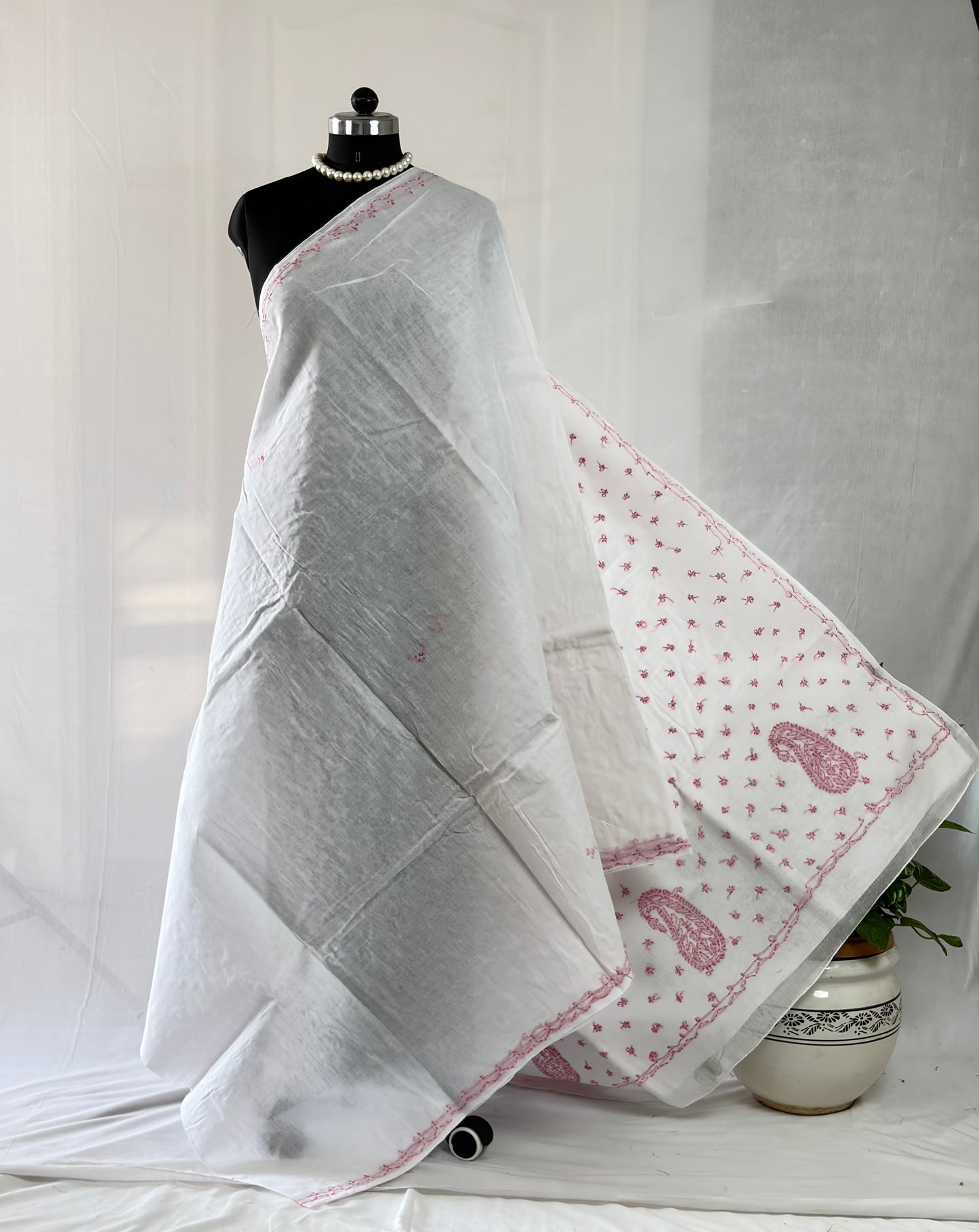 Chikankari Hand-Embroidered Saree | Cotton | White