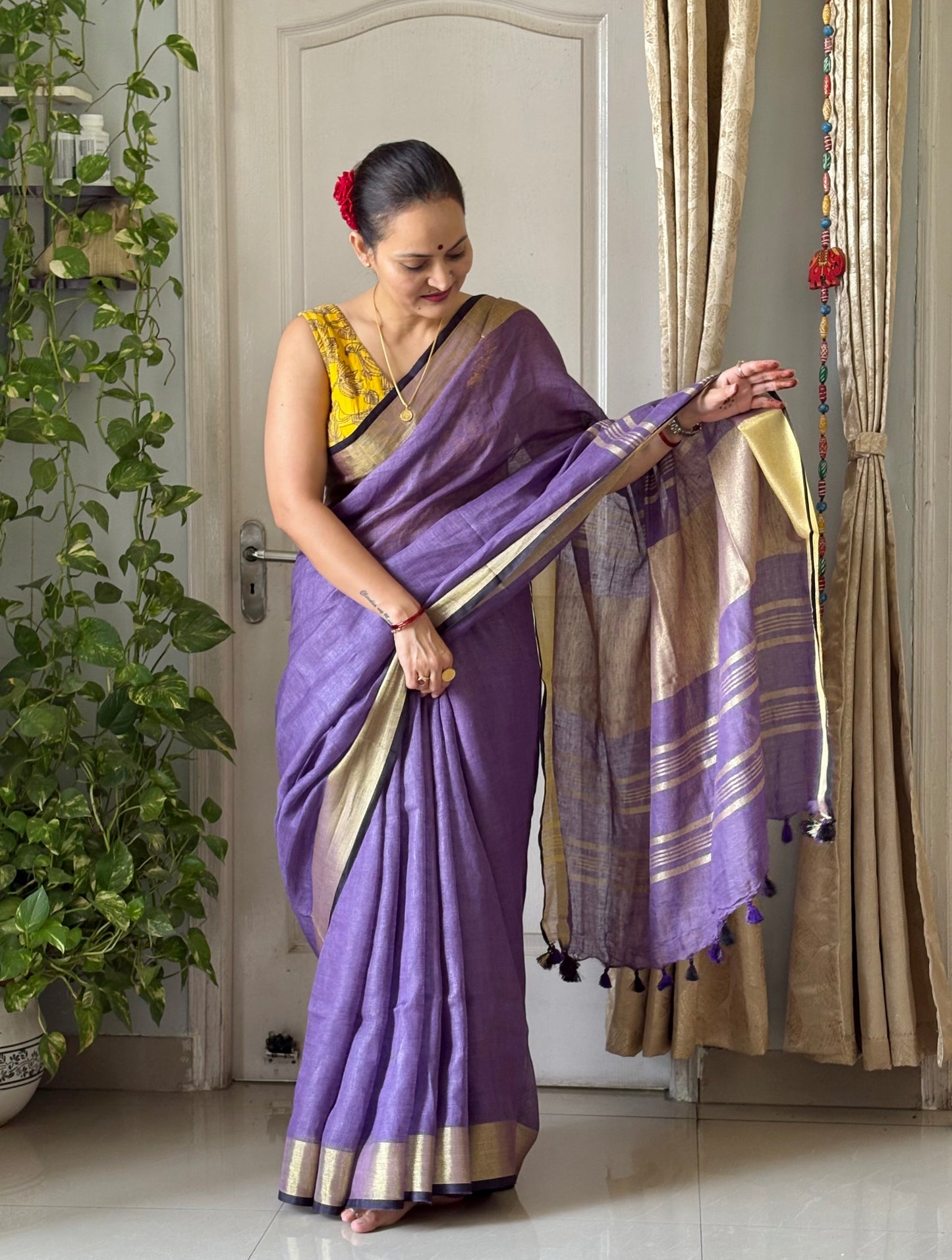 Pure Linen By Linen Saree With running Blouse