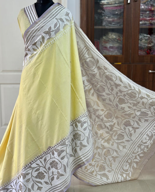 Kantha Hand Embroidered Blended Banglore Silk/Art Silk Saree With Blouse