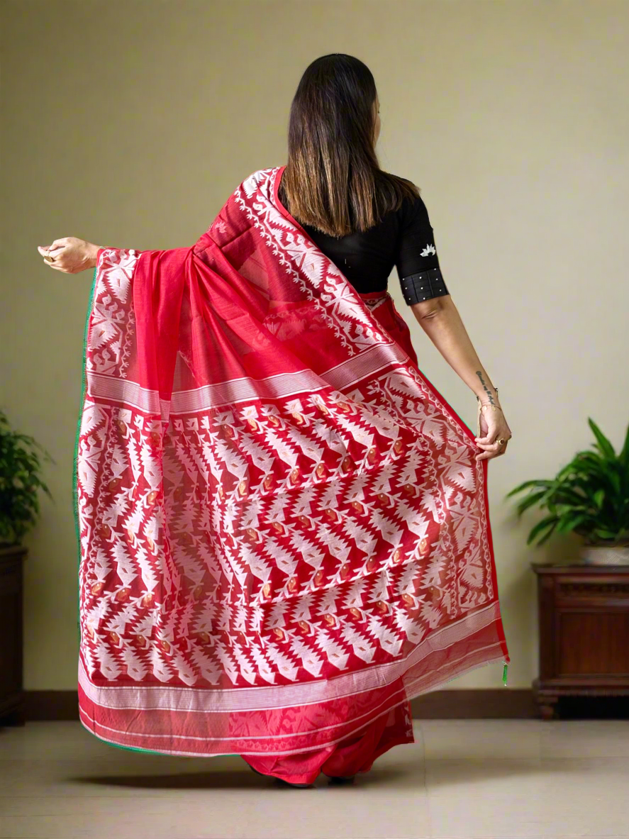 Red Dhakai/Jamdani Saree