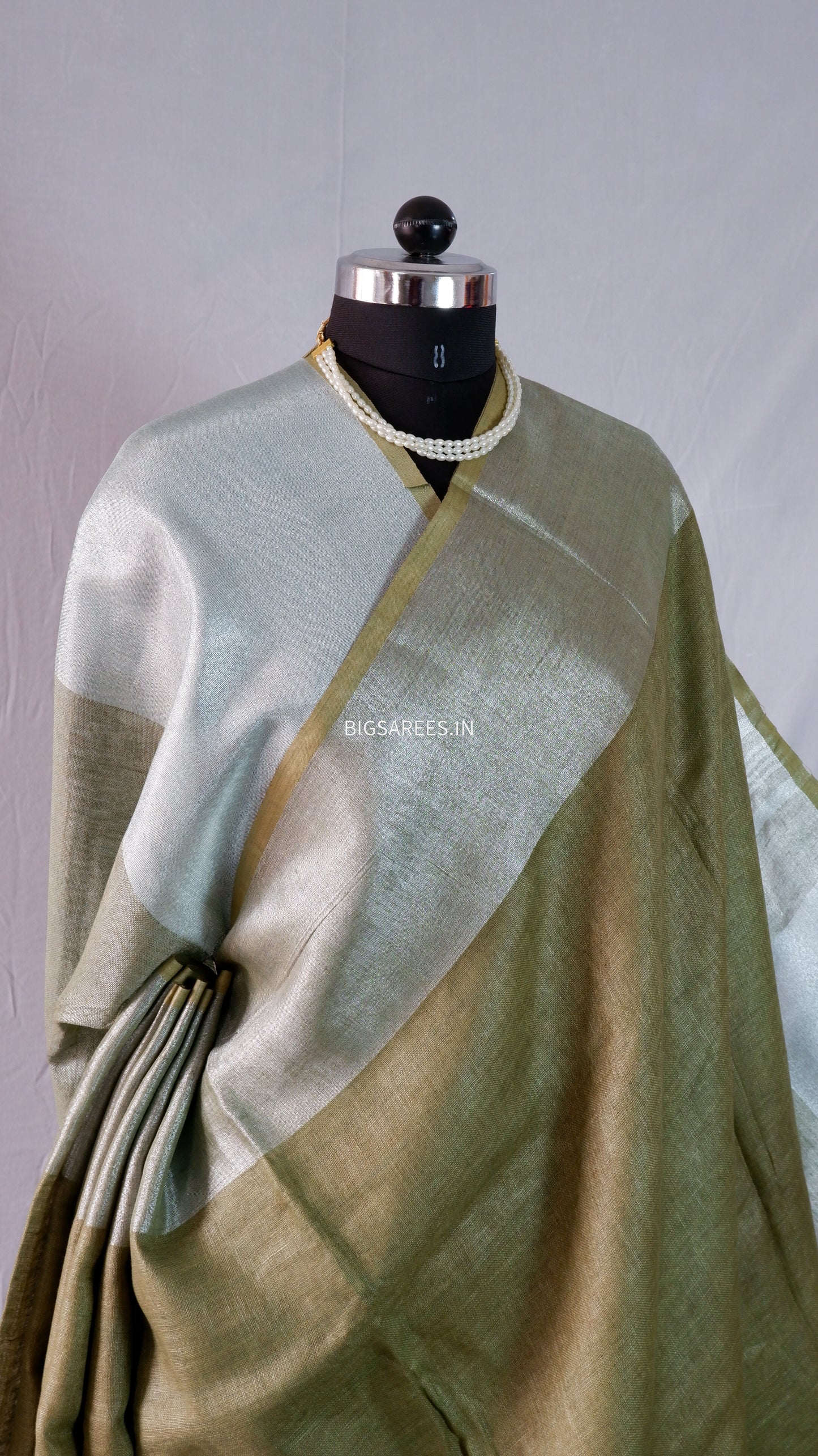 Brown silver pure Linen By Linen Saree With running Blouse