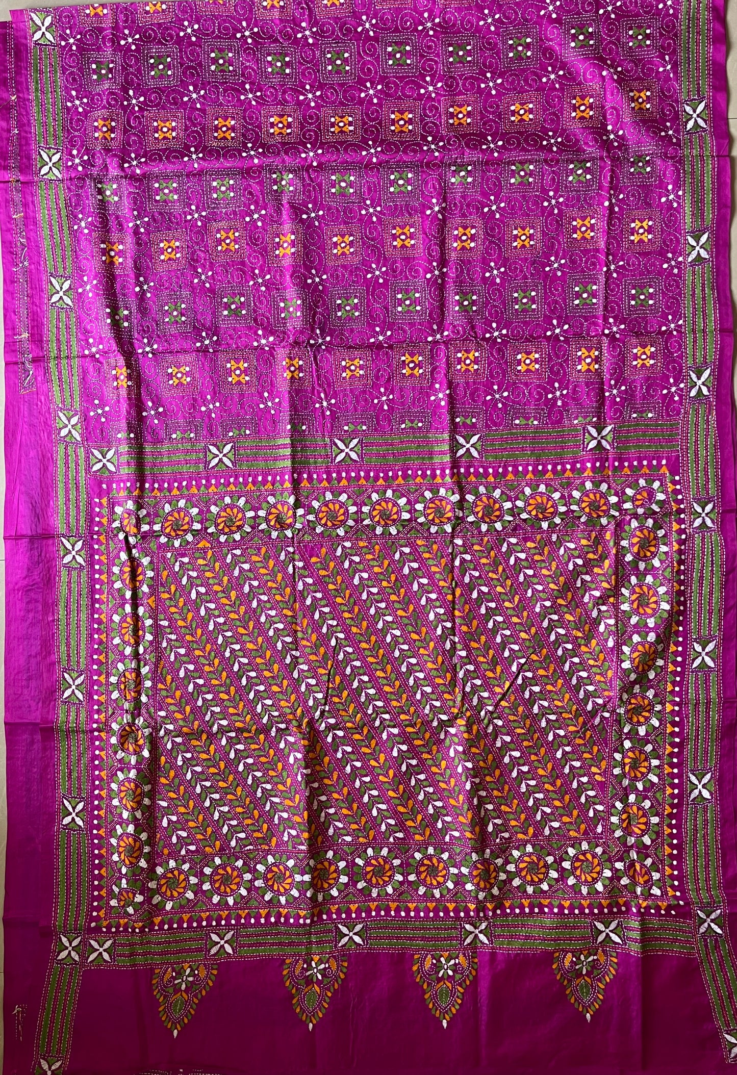 Kantha Hand Embroidered Blended Banglore Silk/Art Silk Saree With Blouse