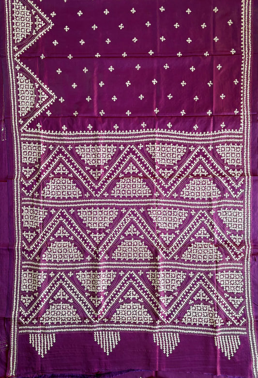 Gujrati Stitch/Kutch Hand Embroidered Art Silk Saree