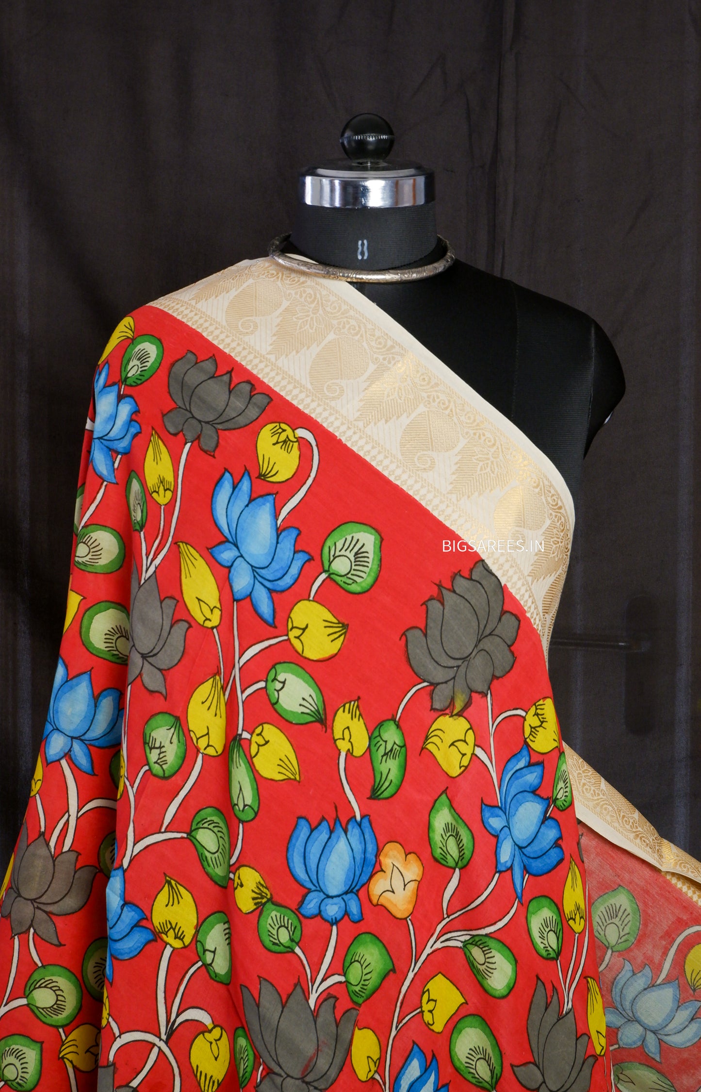 Pen Kalamkari hand painted Banglore Silk Dupatta