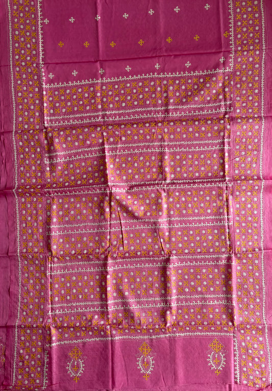 Gujrati Stitch/Kutch Hand Embroidered Art Silk Saree