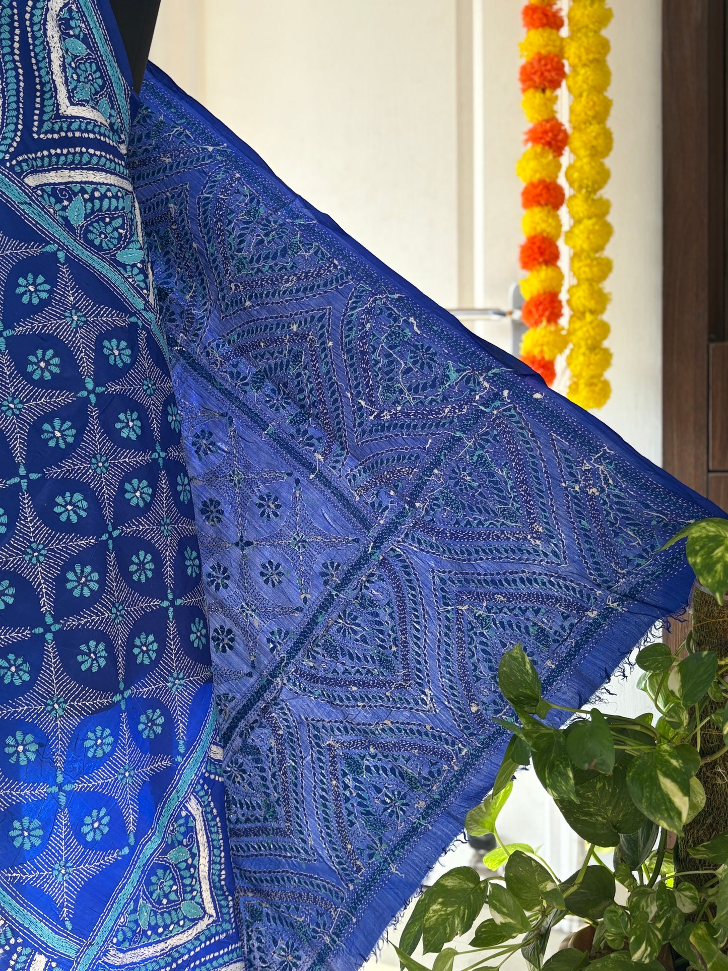 Kantha Hand Embroidary Full Work Pure Banglore Silk Dupatta. (With Silk Mark)