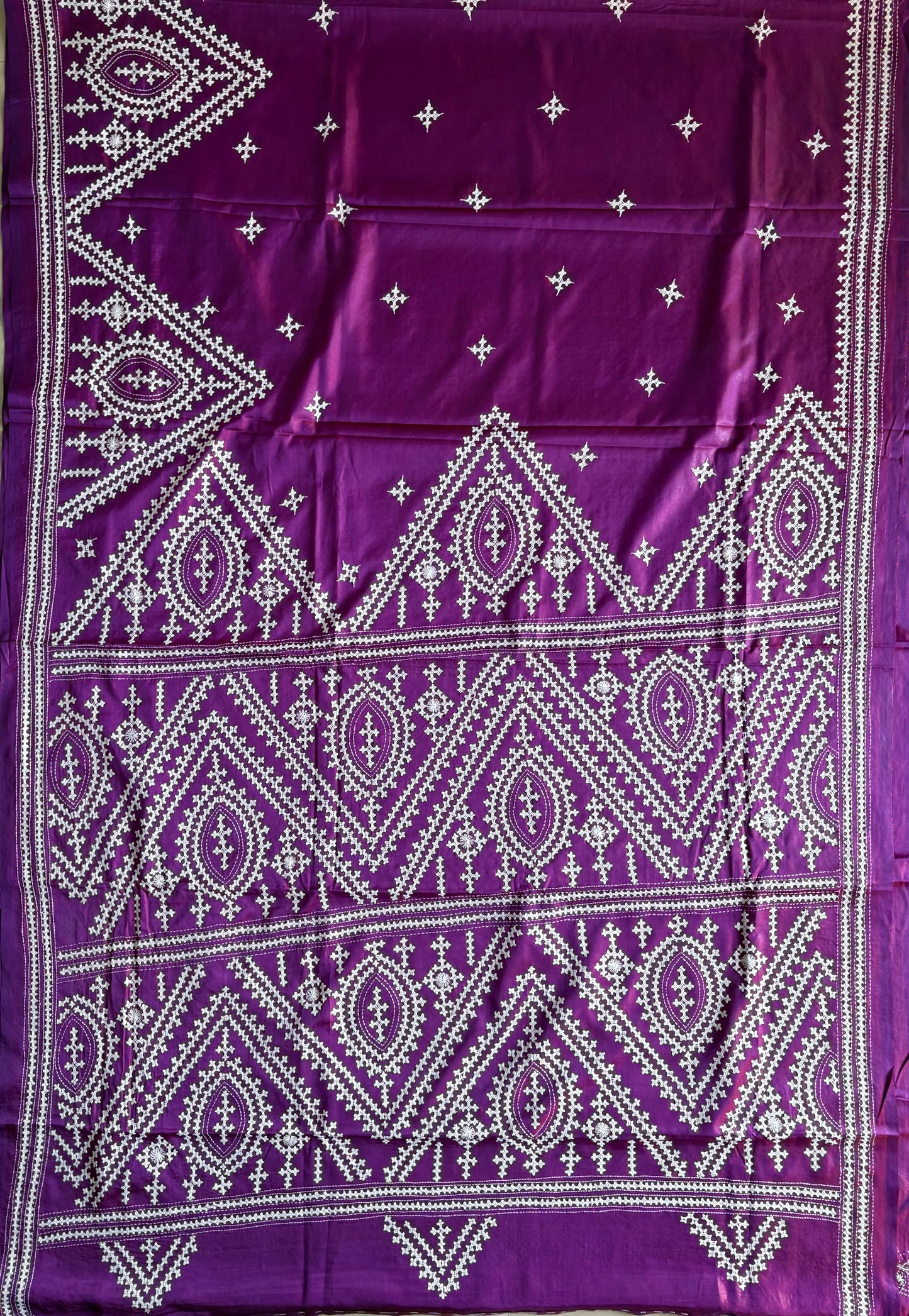 Gujrati Stitch/Kutch Hand Embroidered Art Silk Saree