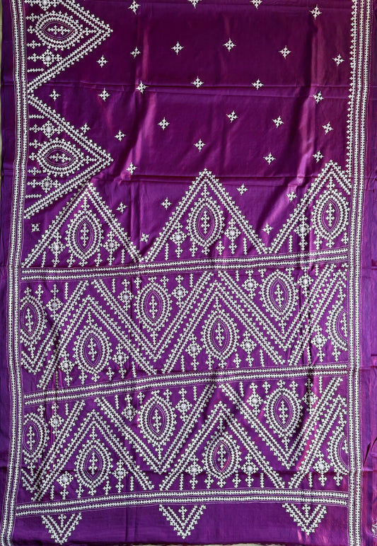 Gujrati Stitch/Kutch Hand Embroidered Art Silk Saree