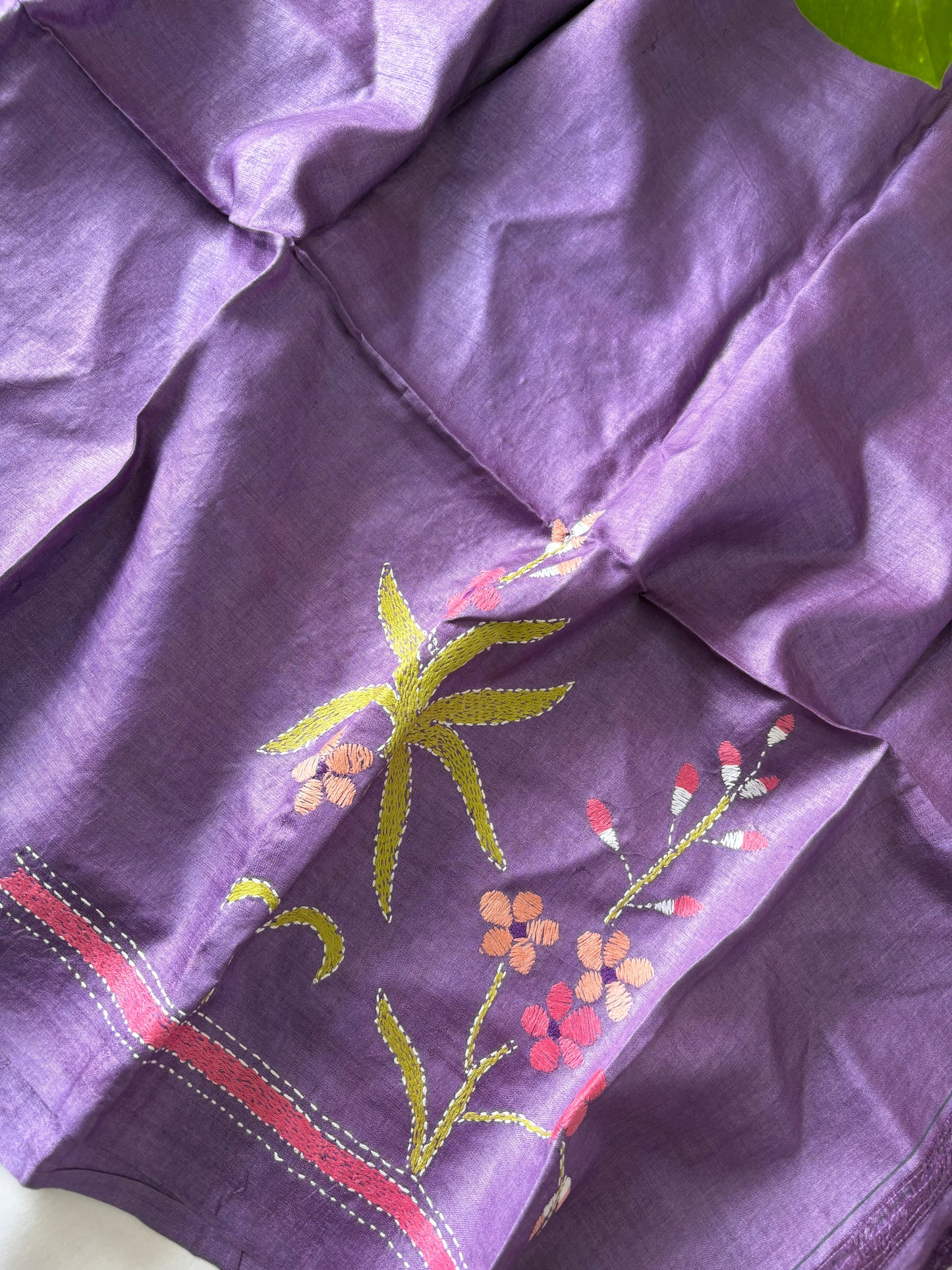 Kantha Stitch Pure Silk Blouse Piece