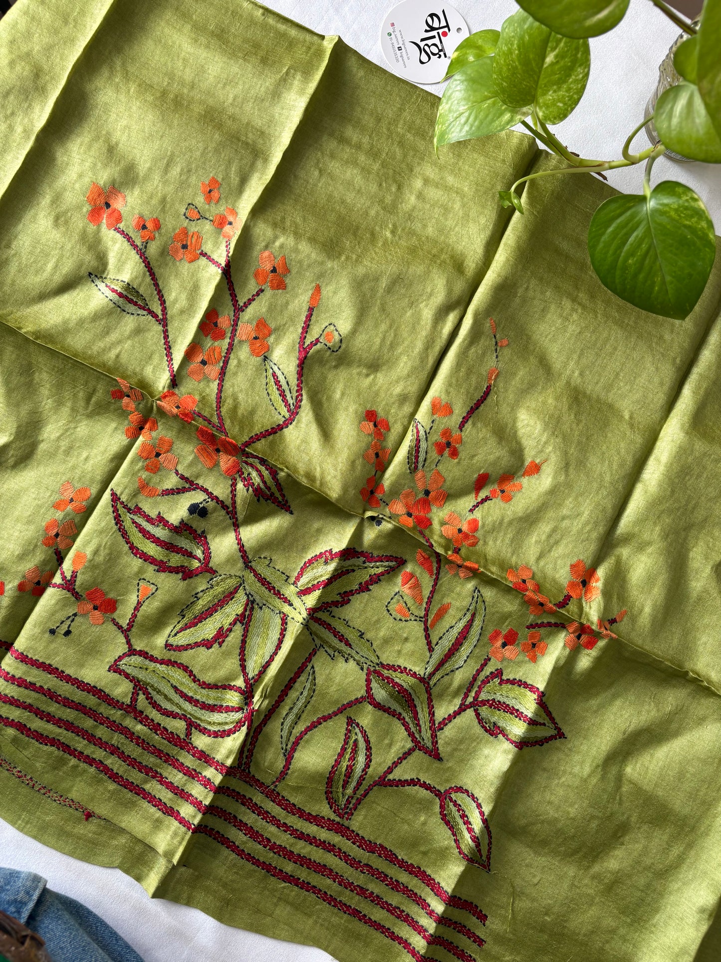 Kantha Stitch Pure Silk Blouse Piece