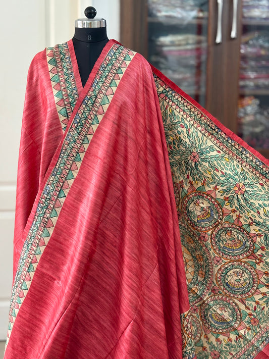 Pure Tussar Ghicha Silk Handcrafted Madhubani Saree (Silk Marked)