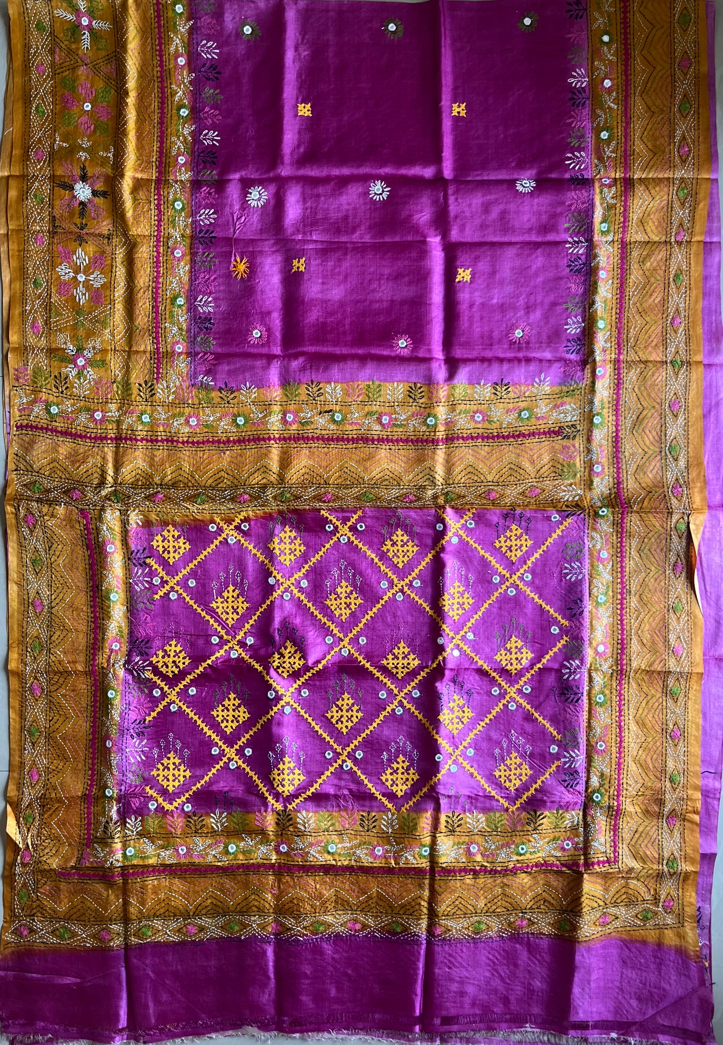 Kutch Hand Embroidered Pure Banglore Silk Saree