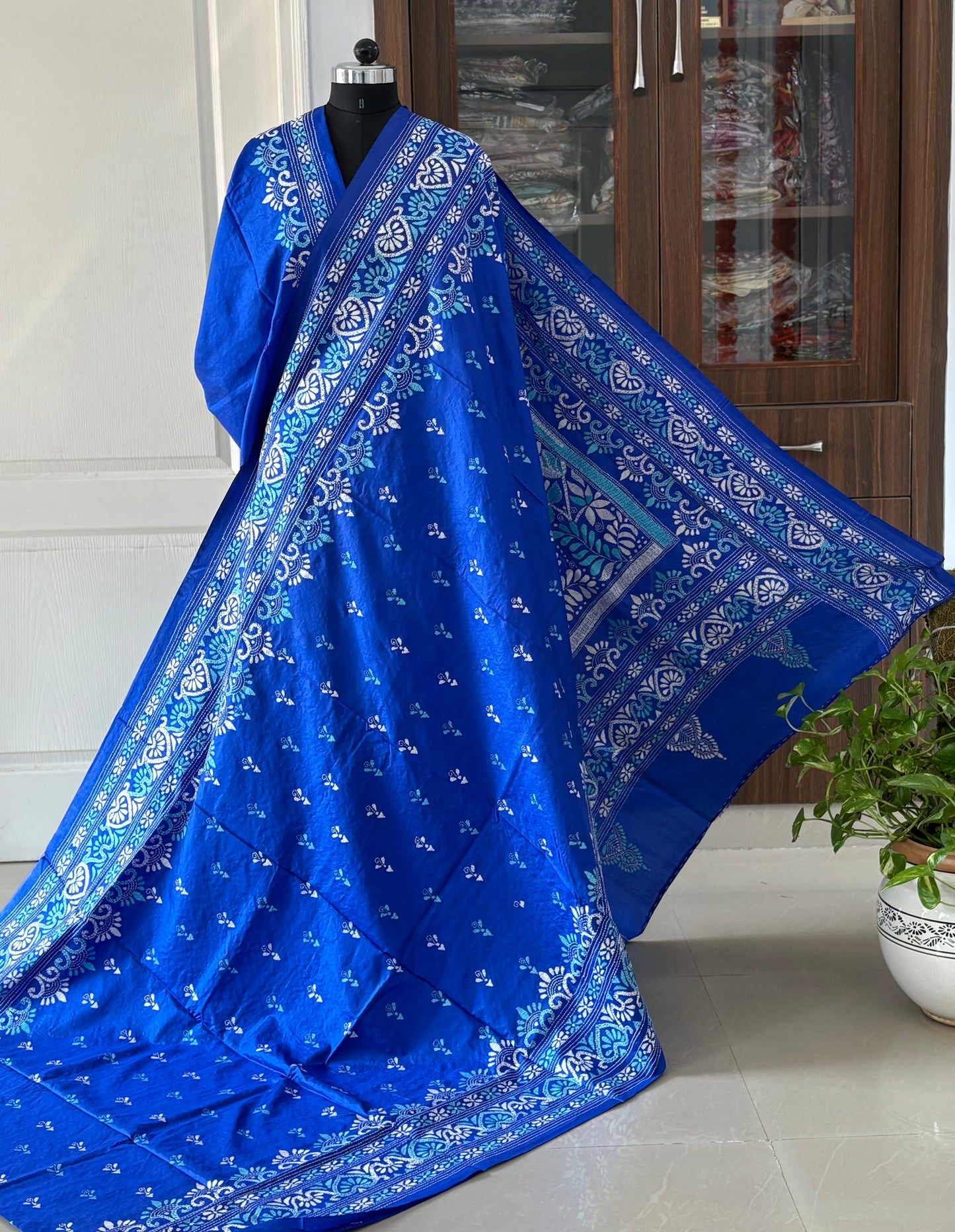 Kantha Stitch Hand Embroidered Pure Banglore Silk Saree (Silk Marked)
