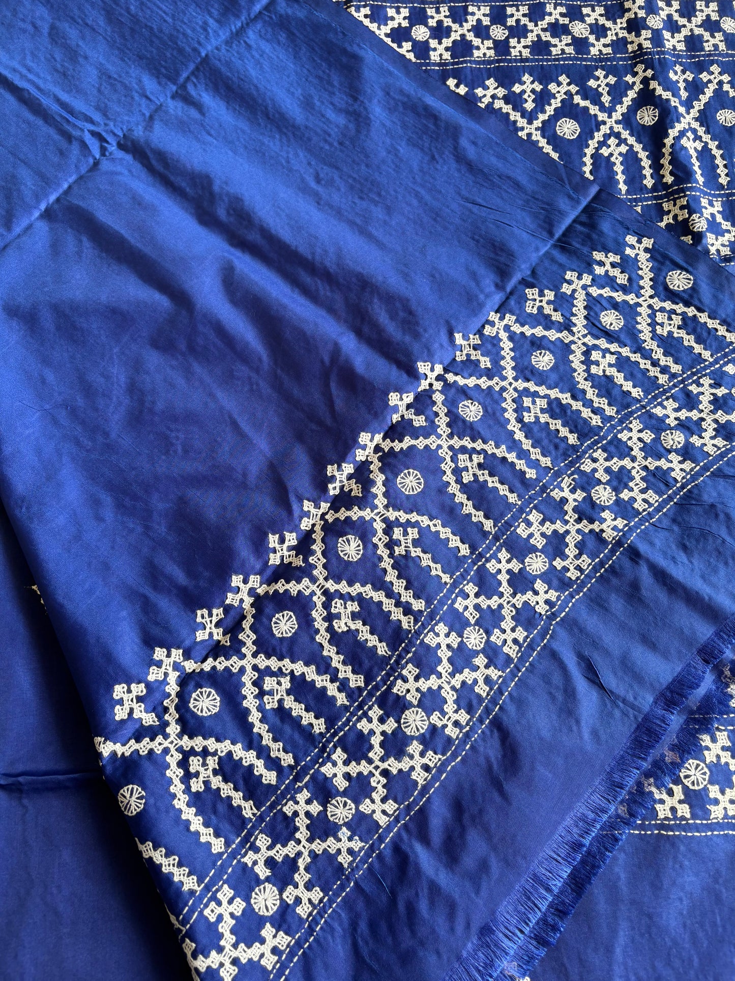 Gujrati Stitch/Kutch Hand Embroidered Art Silk Saree