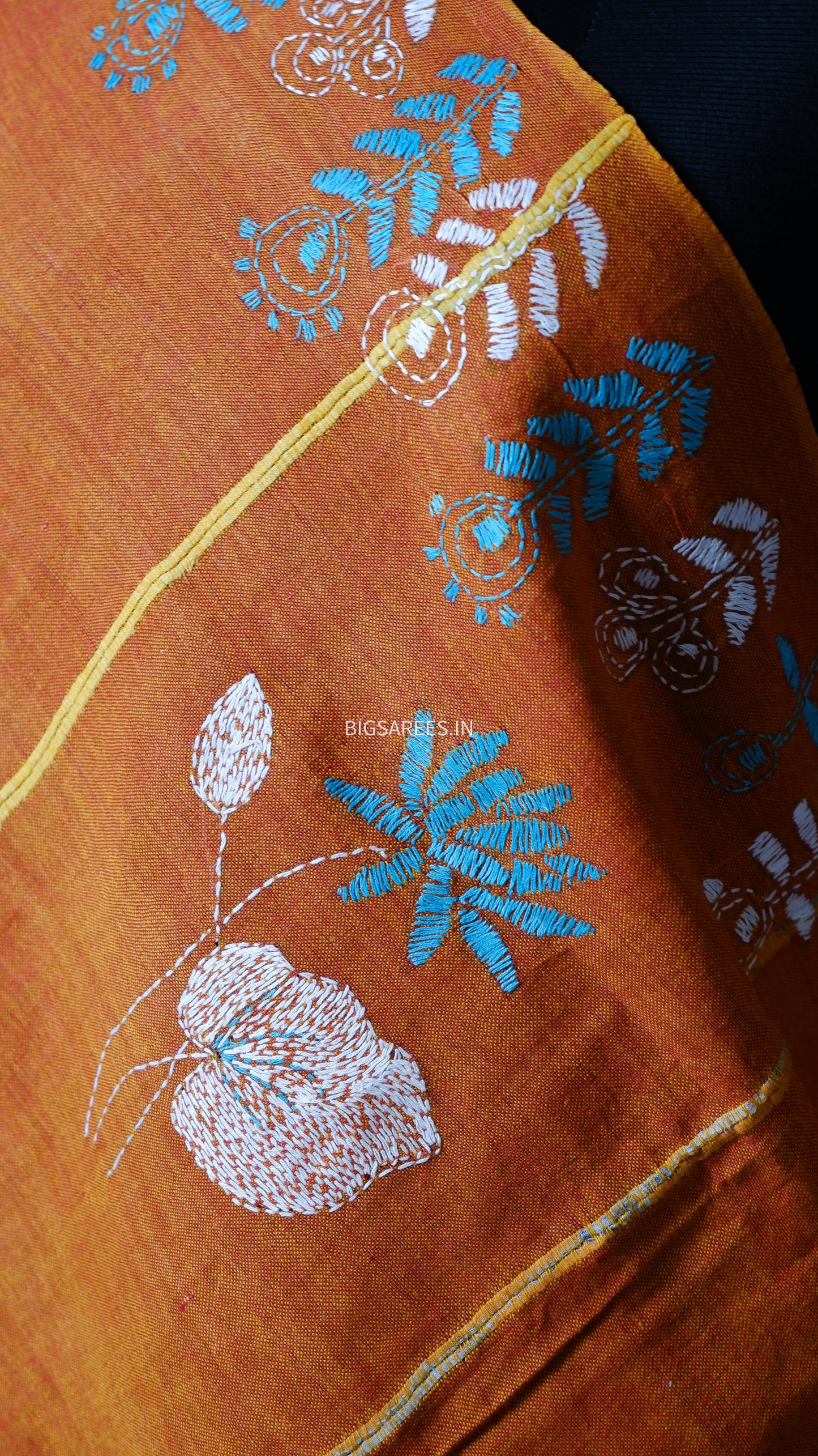Hand-Embroidered Kantha - Stitch Dupatta | Pure Khesh Cotton | Burnt Orange | 35"|