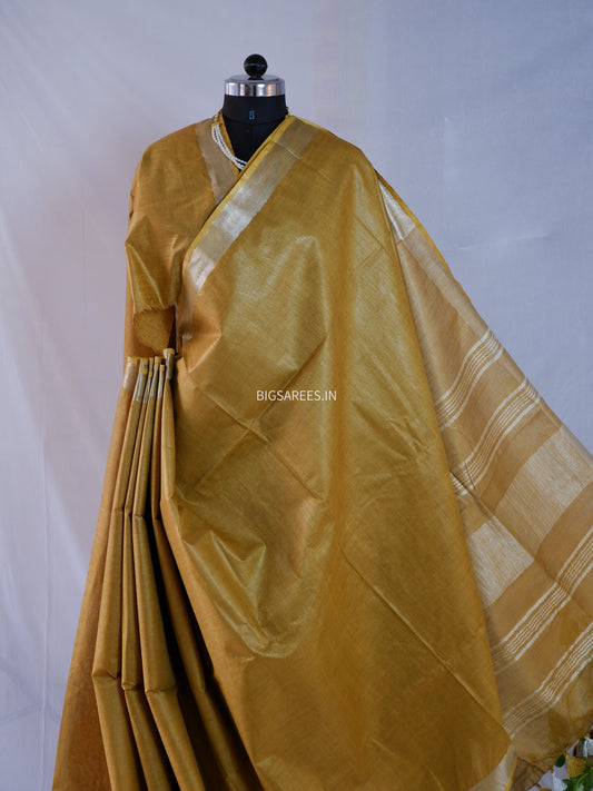 Cotton Linen Saree | Brown