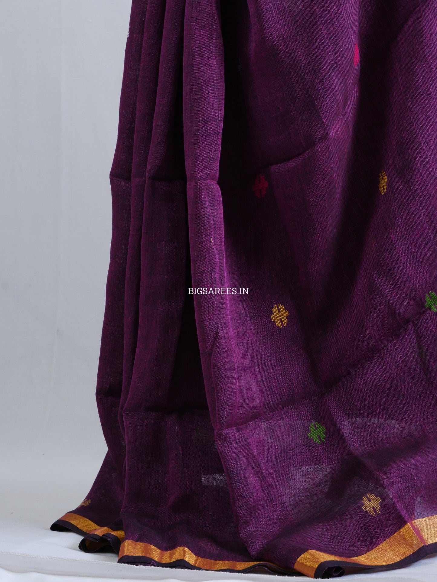 Paithani Style Linen Saree | Jamdani | Dark Purple