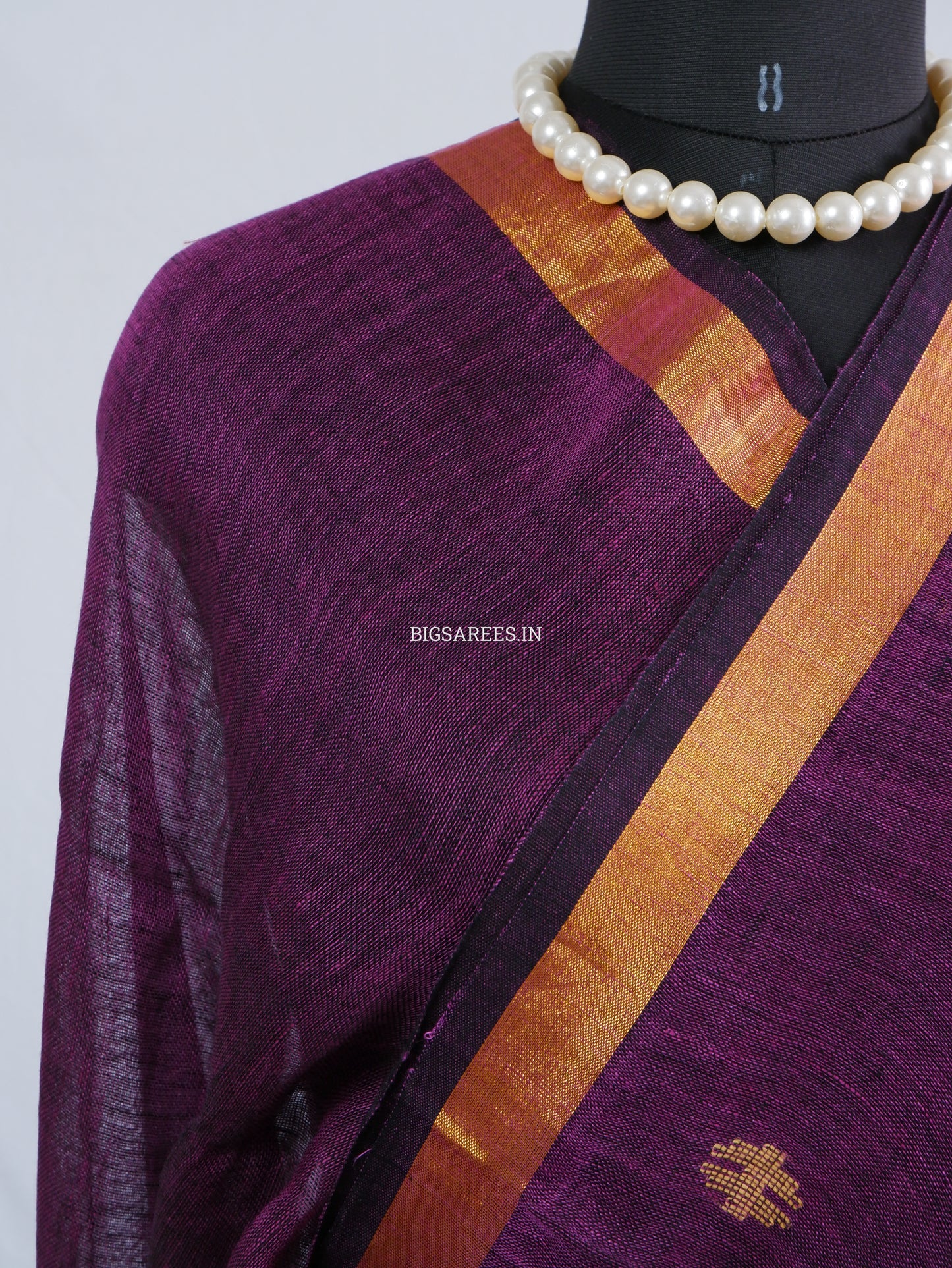 Paithani Style Linen Saree | Jamdani | Dark Purple
