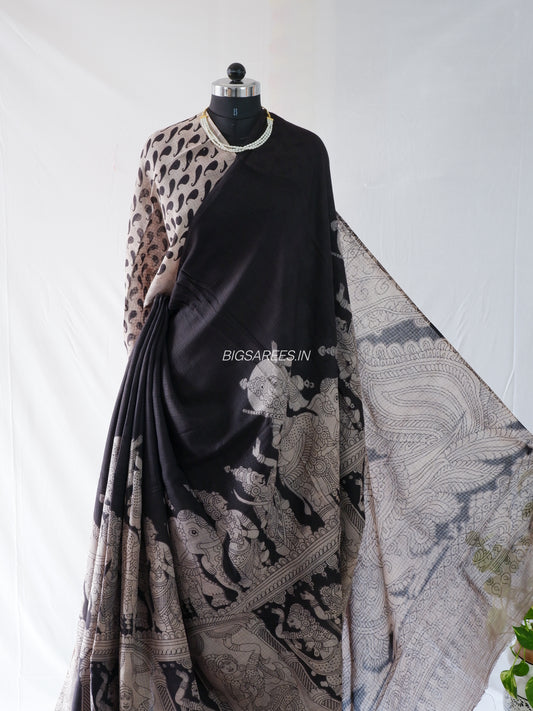 Printed Kalamkari Saree | Kota Cotton | Black