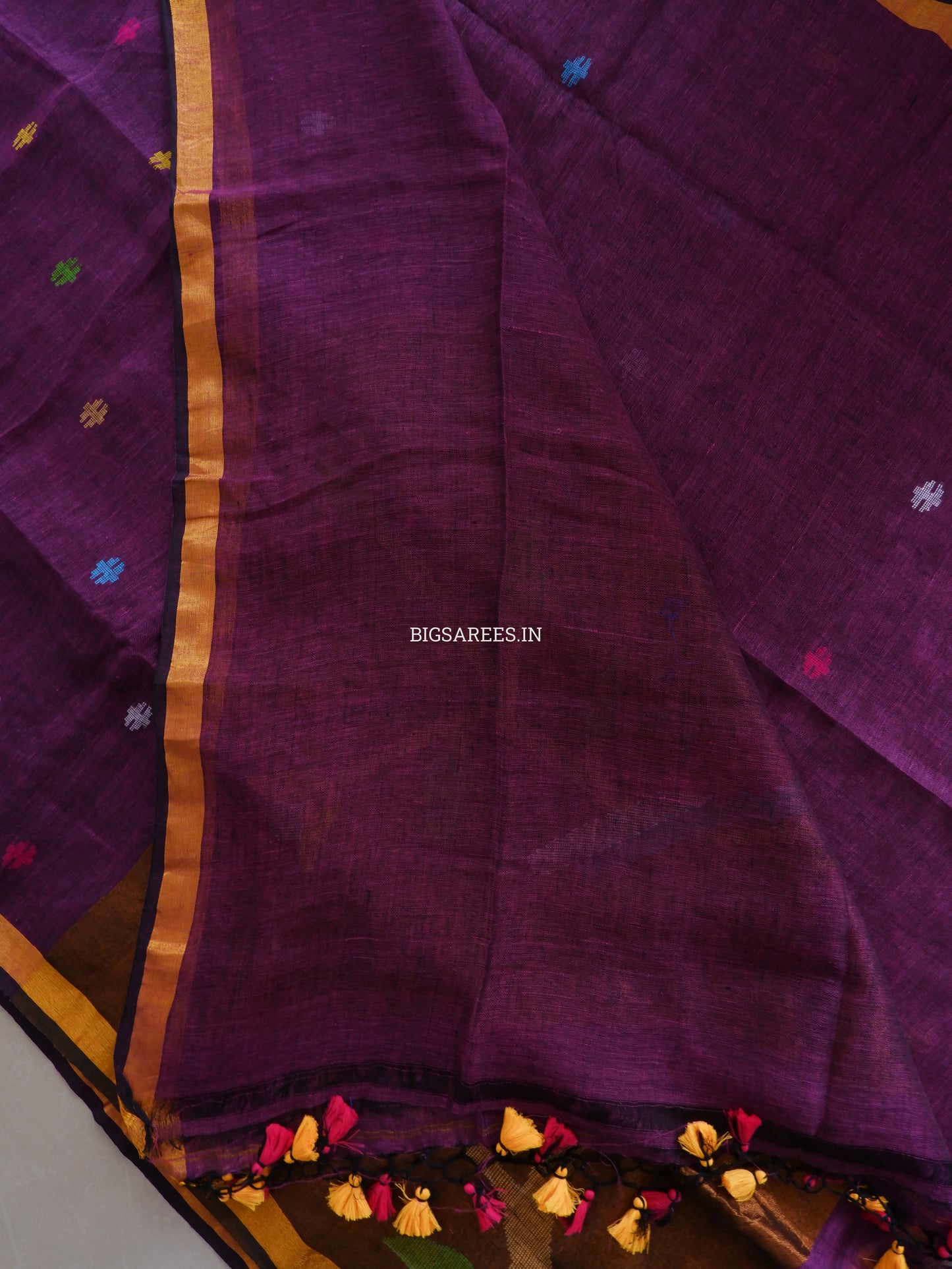 Paithani Style Linen Saree | Jamdani | Dark Purple