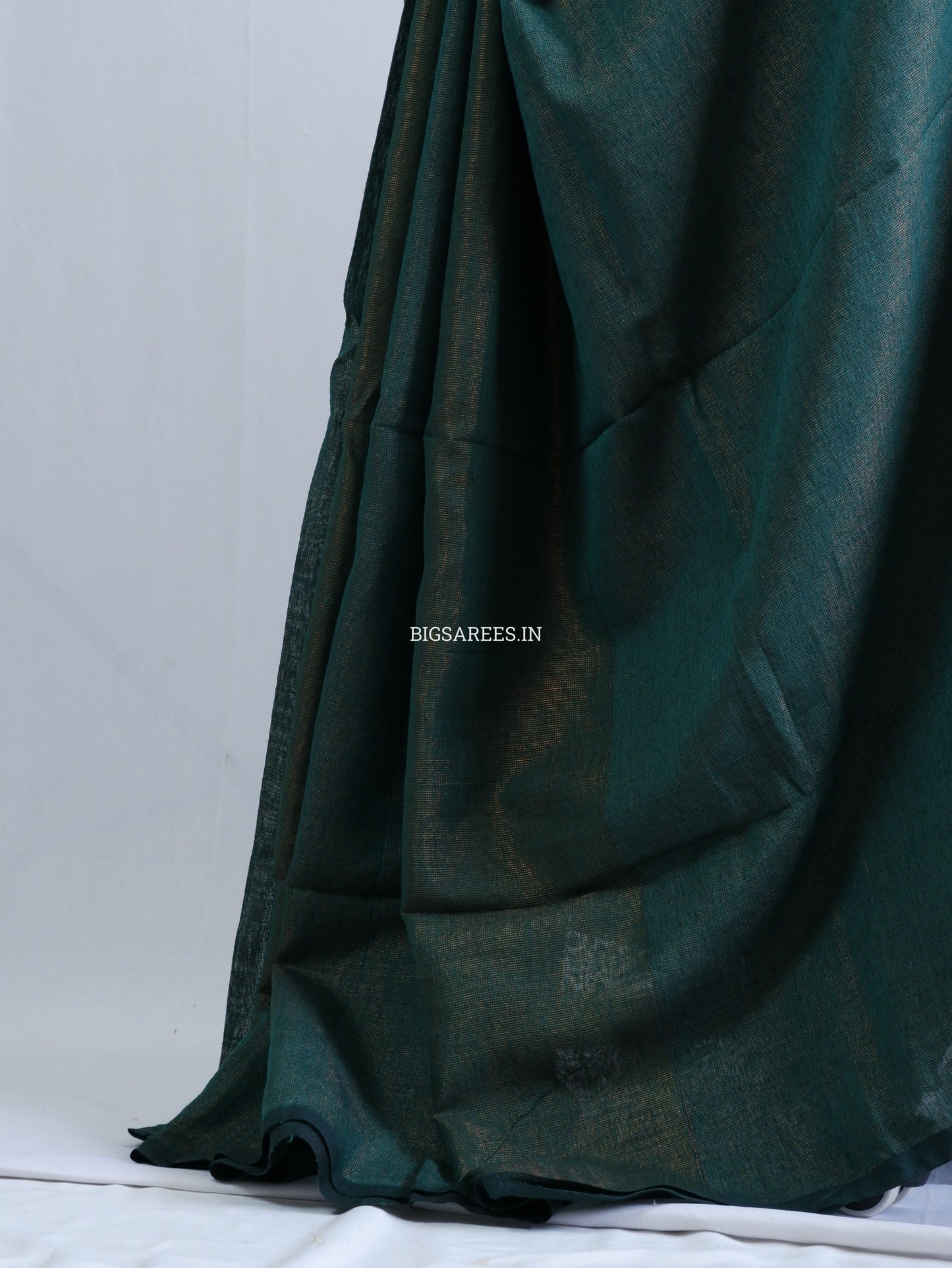 Tissue Linen Blend Handwoven Saree | Handloom Marked | Dark Green