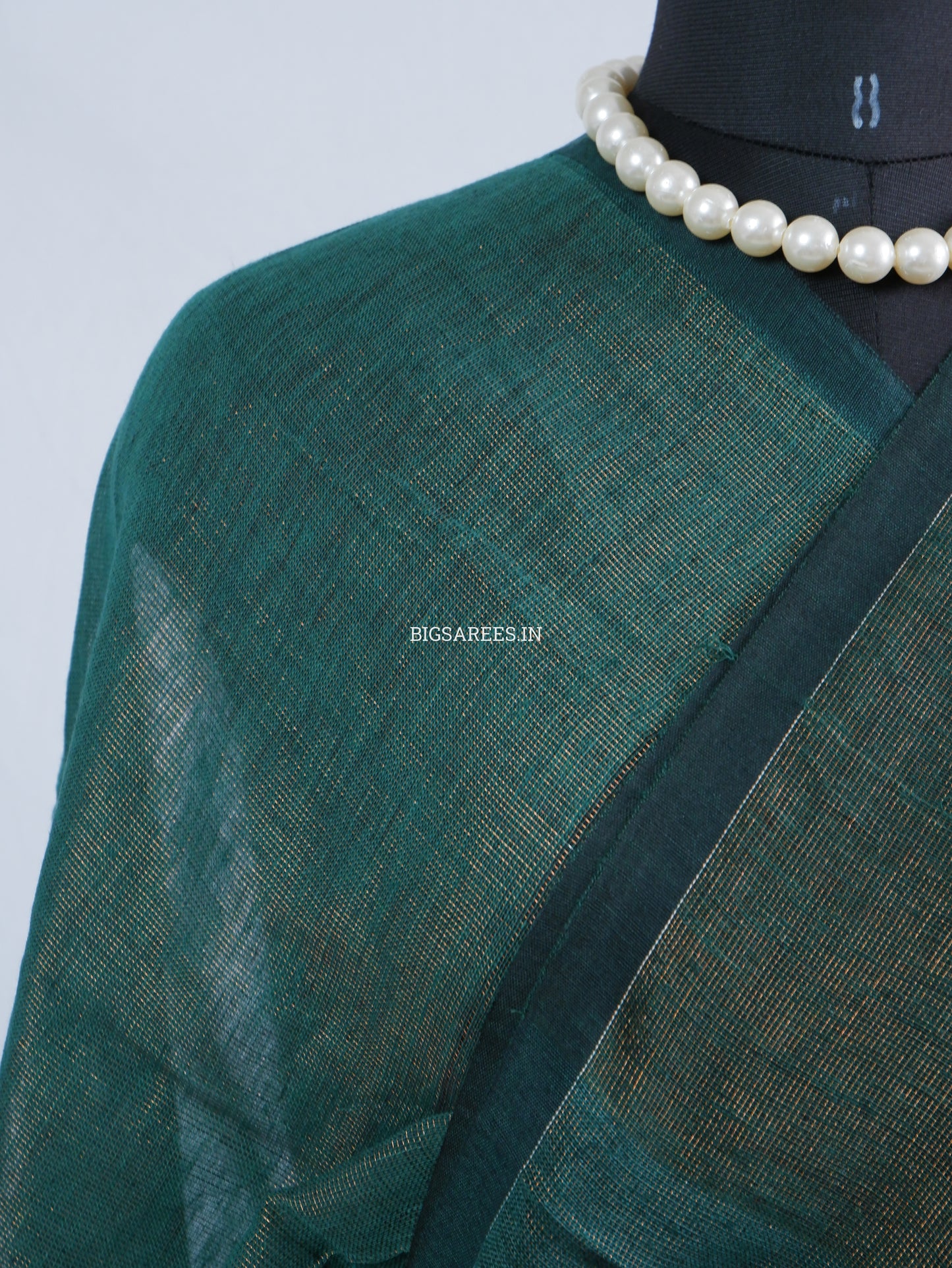 Tissue Linen Blend Handwoven Saree | Handloom Marked | Dark Green