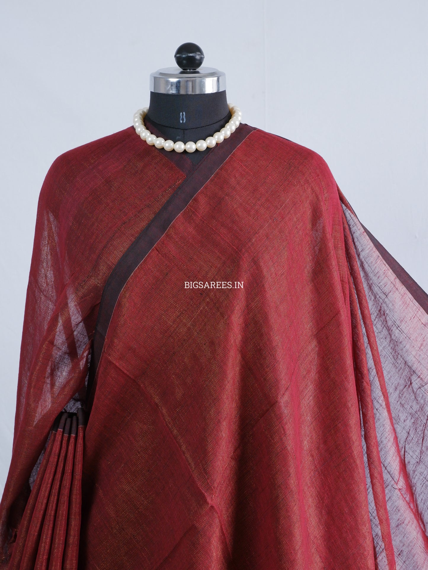Tissue Linen Blend Handwoven Saree | Handloom Marked | Maroon