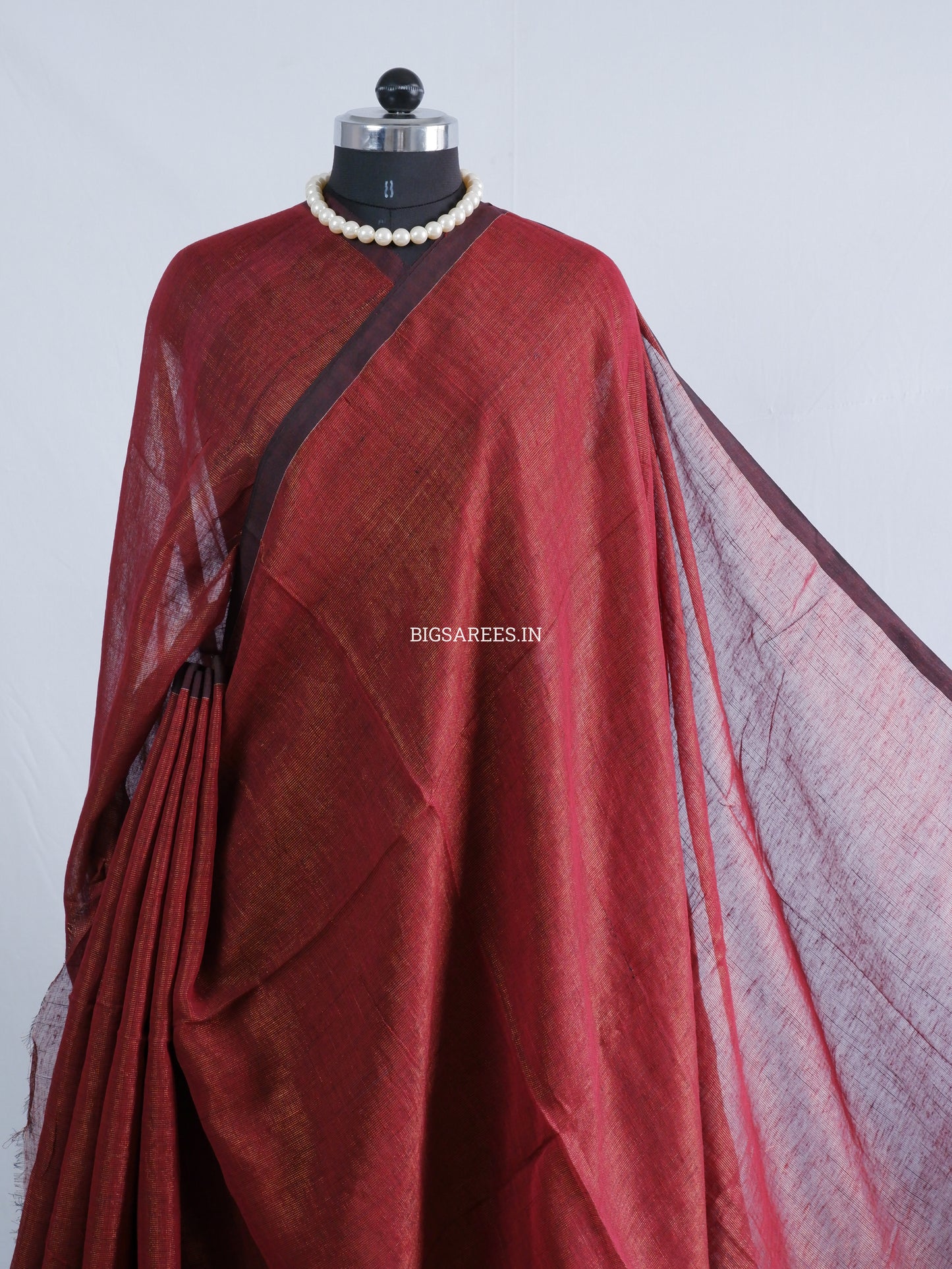 Tissue Linen Blend Handwoven Saree | Handloom Marked | Maroon