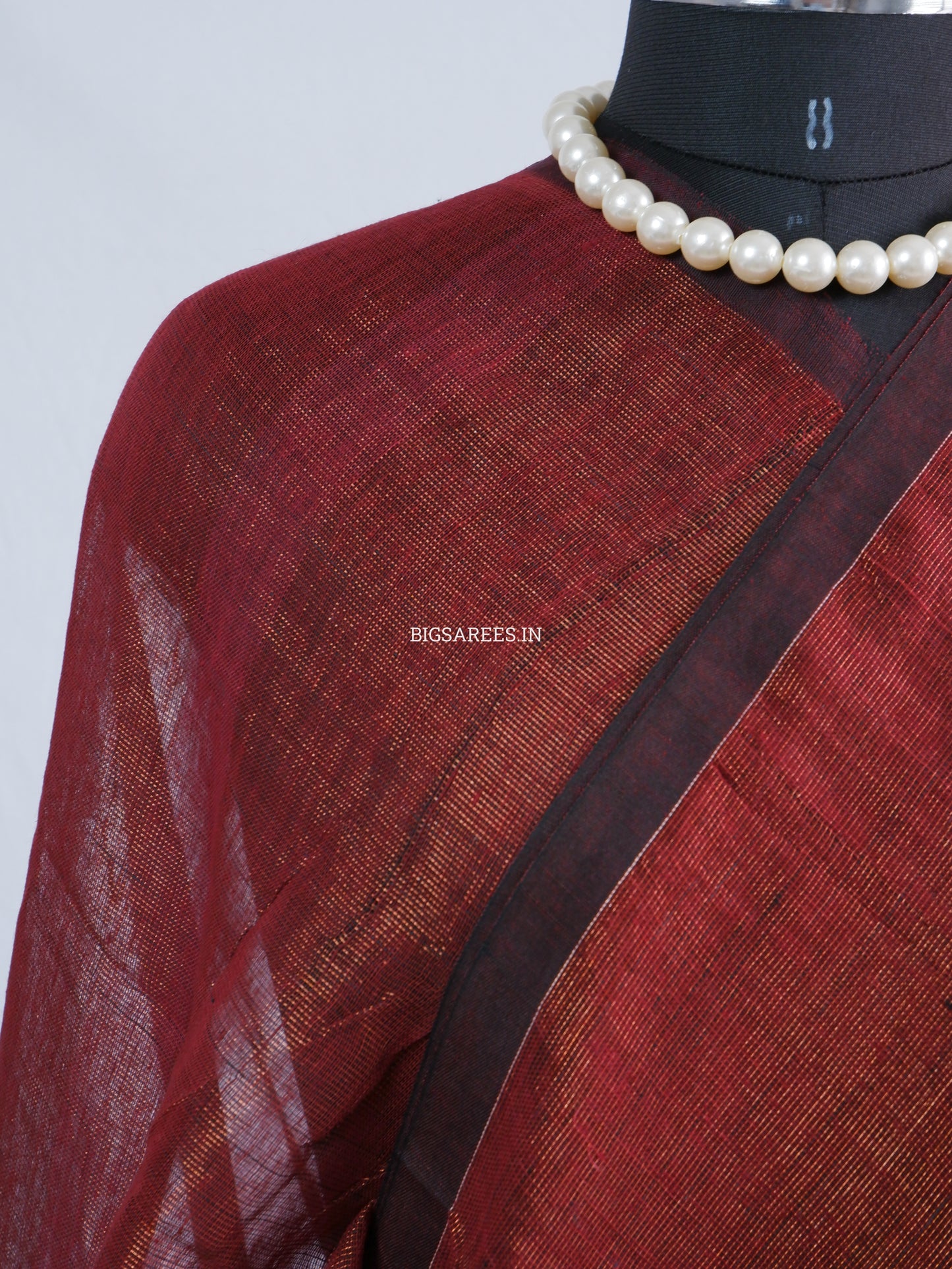 Tissue Linen Blend Handwoven Saree | Handloom Marked | Maroon