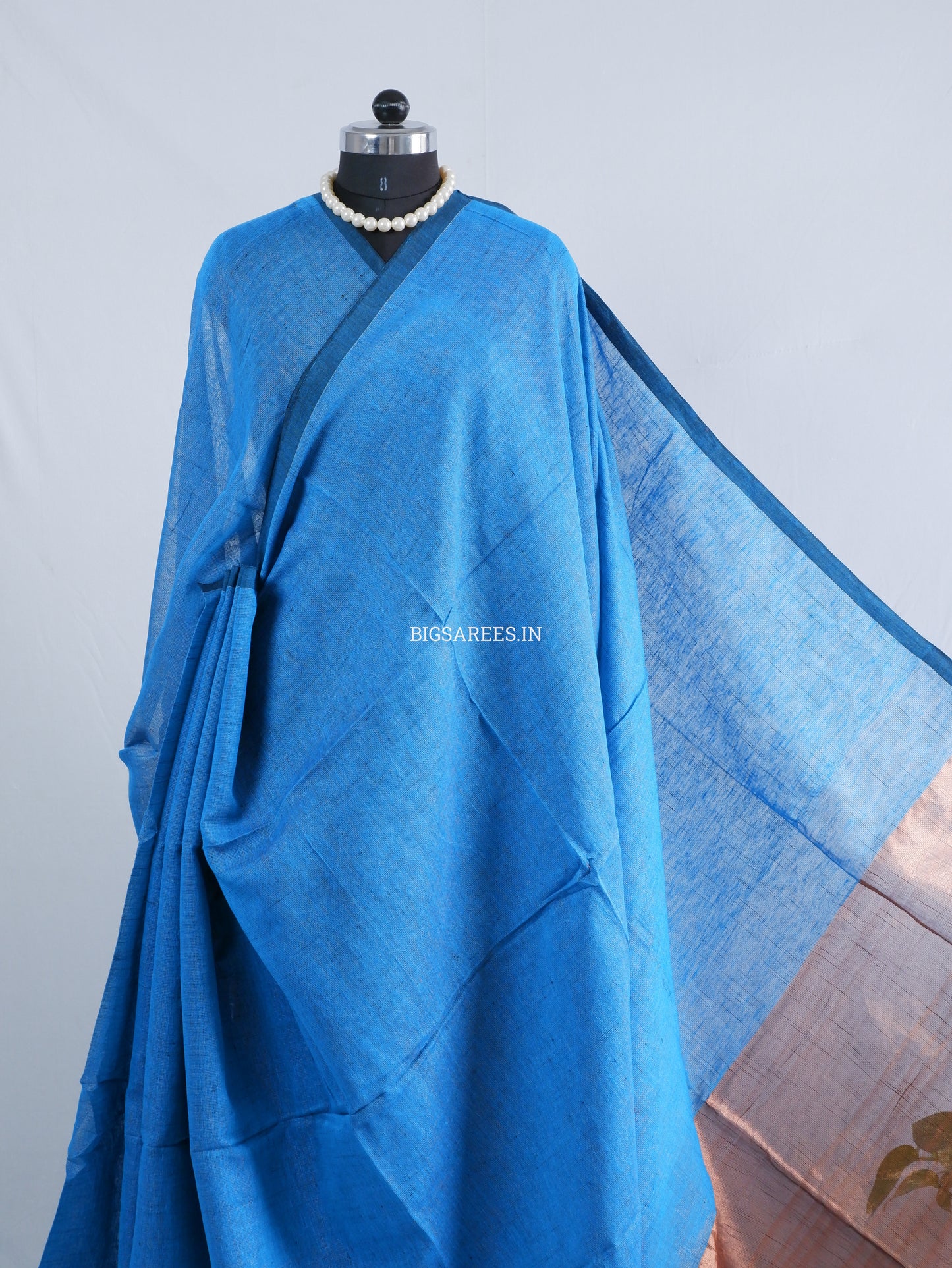 Tissue Linen Blend Handwoven Saree | Handloom Marked | Blue