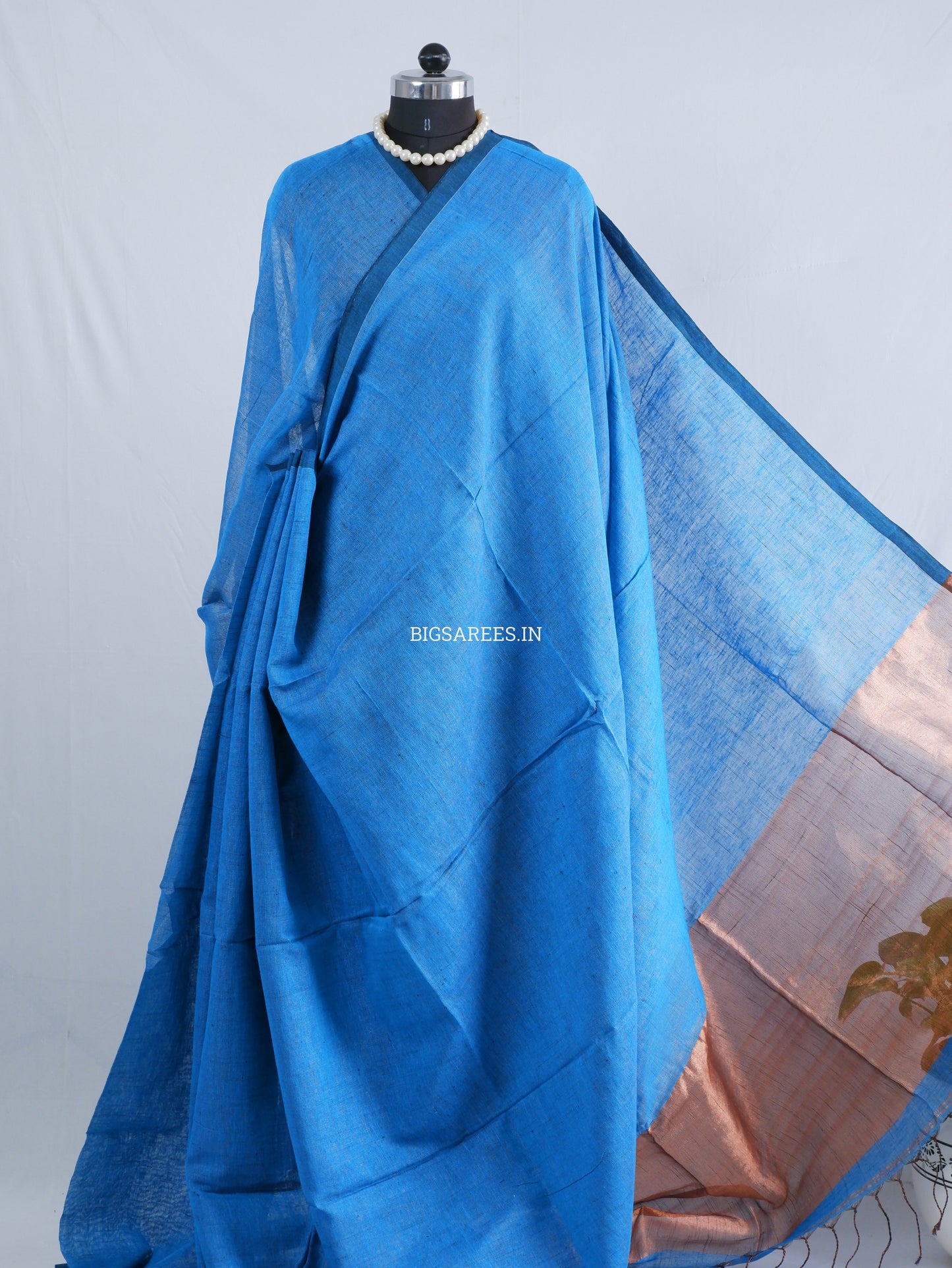 Tissue Linen Blend Handwoven Saree | Handloom Marked | Blue