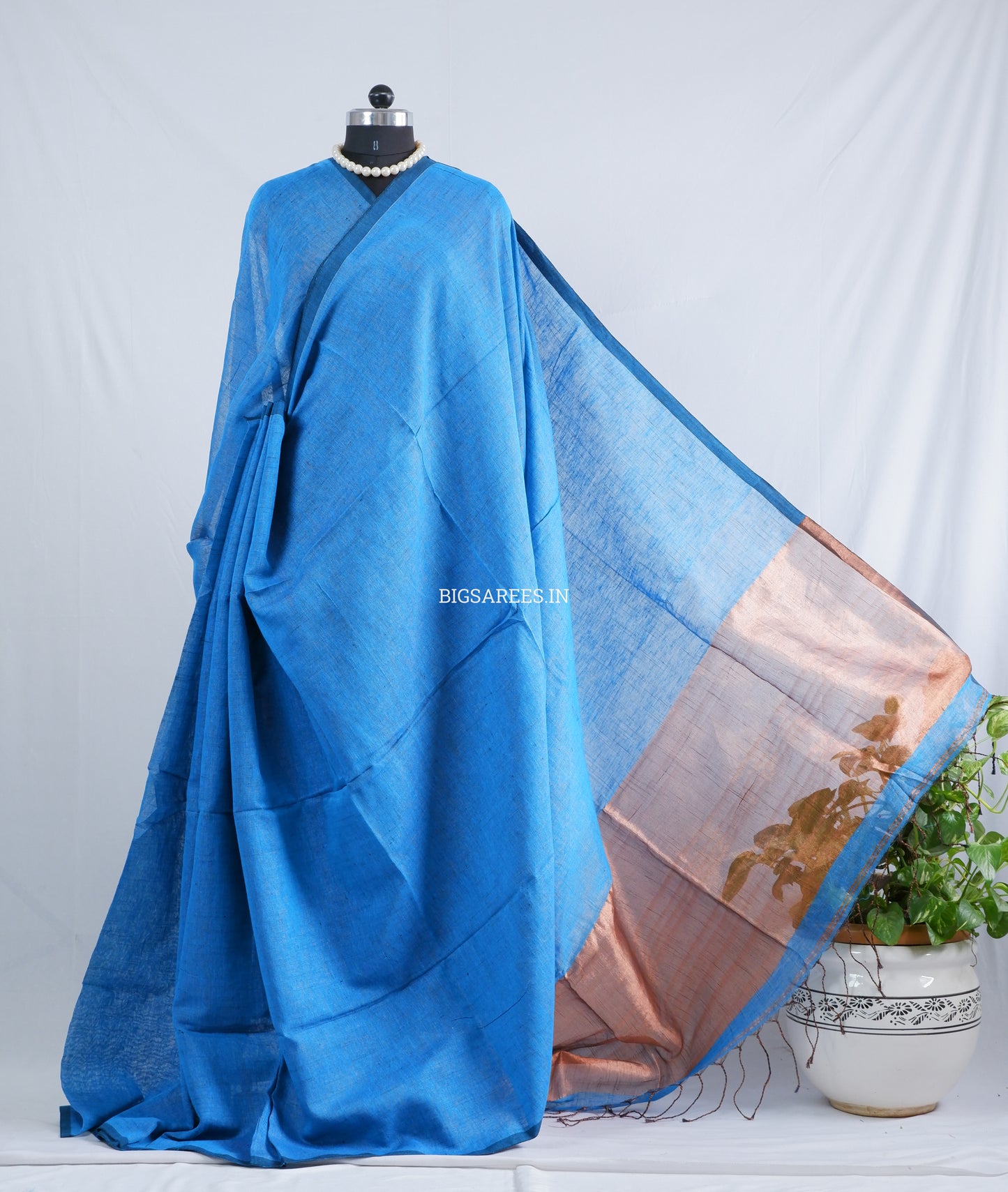 Tissue Linen Blend Handwoven Saree | Handloom Marked | Blue