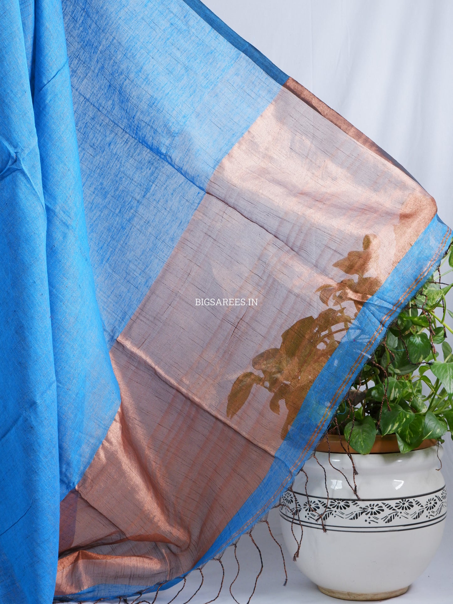 Tissue Linen Blend Handwoven Saree | Handloom Marked | Blue