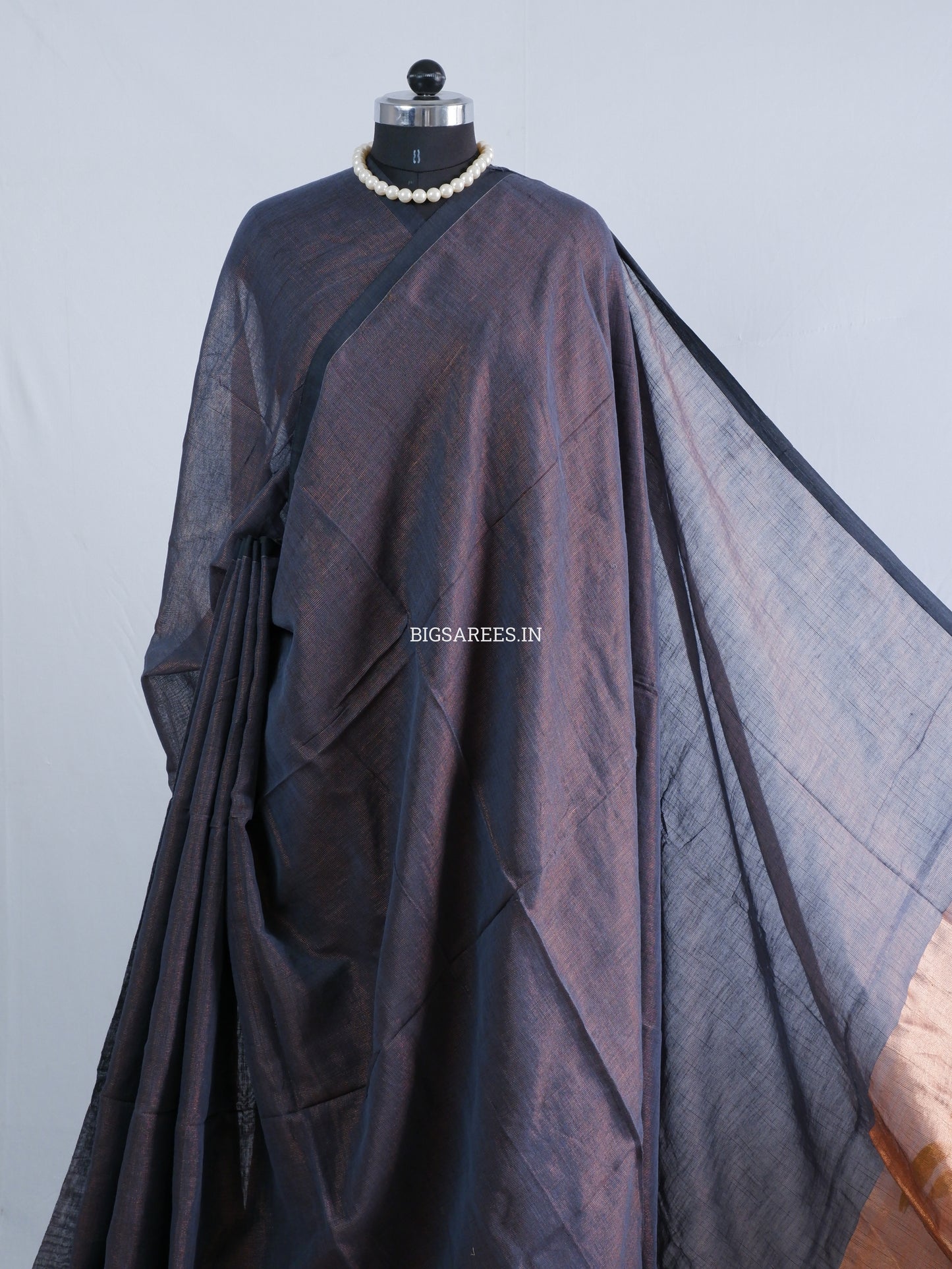 Tissue Linen Blend Handwoven Saree | Handloom Marked | Grey