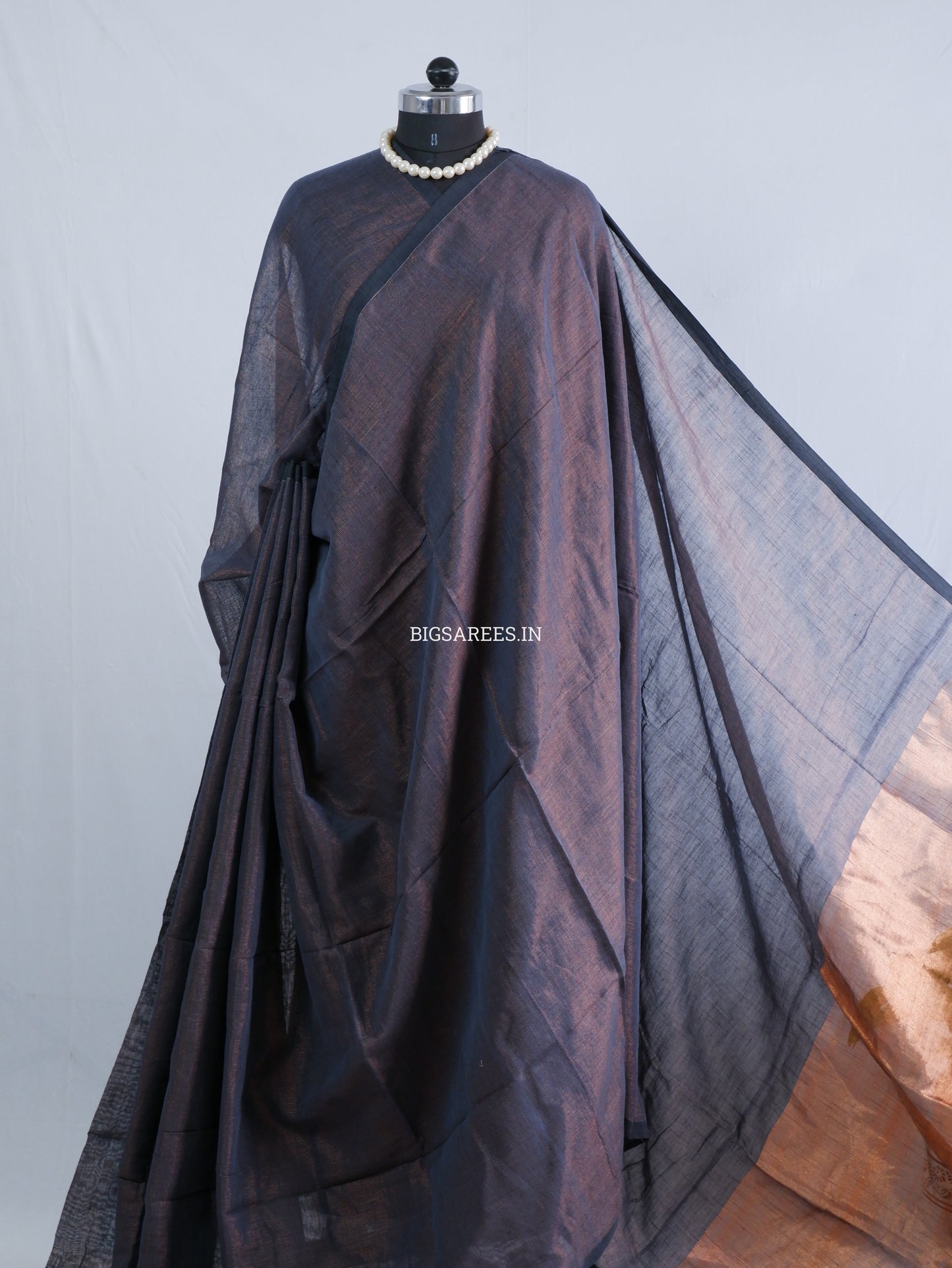 Tissue Linen Blend Handwoven Saree | Handloom Marked | Grey