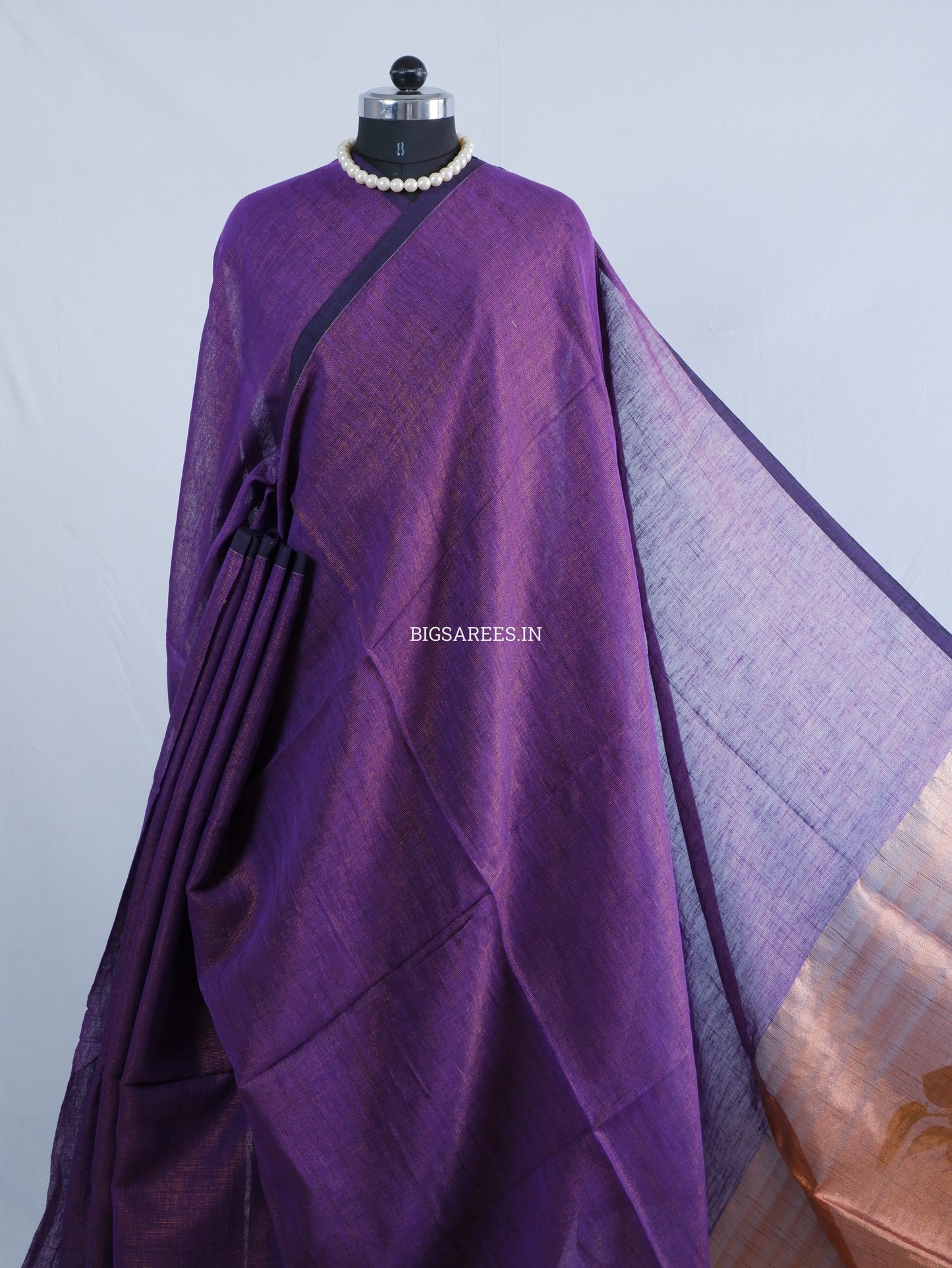 Tissue Linen Blend Handwoven Saree | Handloom Marked | Lavendar Purple