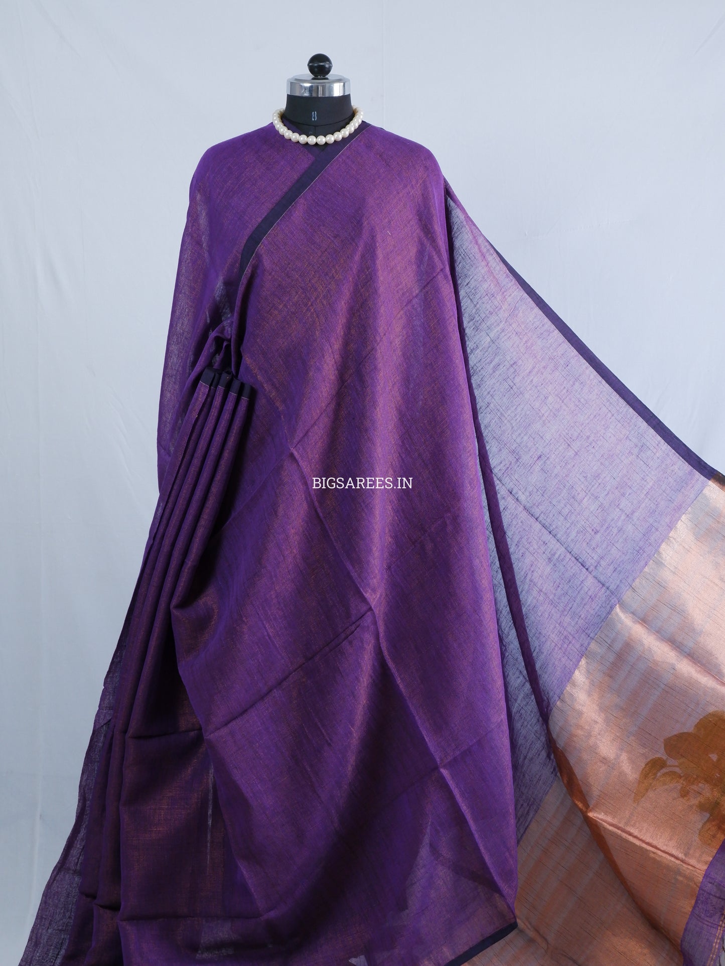 Tissue Linen Blend Handwoven Saree | Handloom Marked | Lavendar Purple