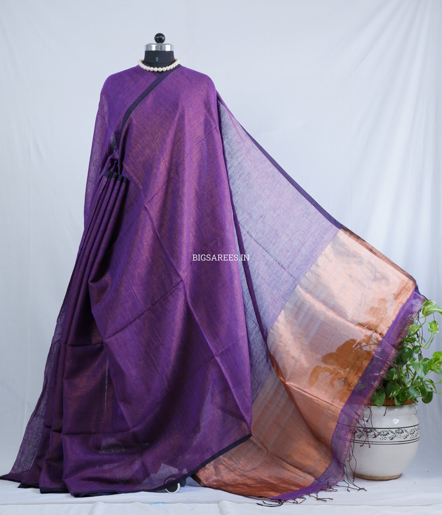 Tissue Linen Blend Handwoven Saree | Handloom Marked | Lavendar Purple