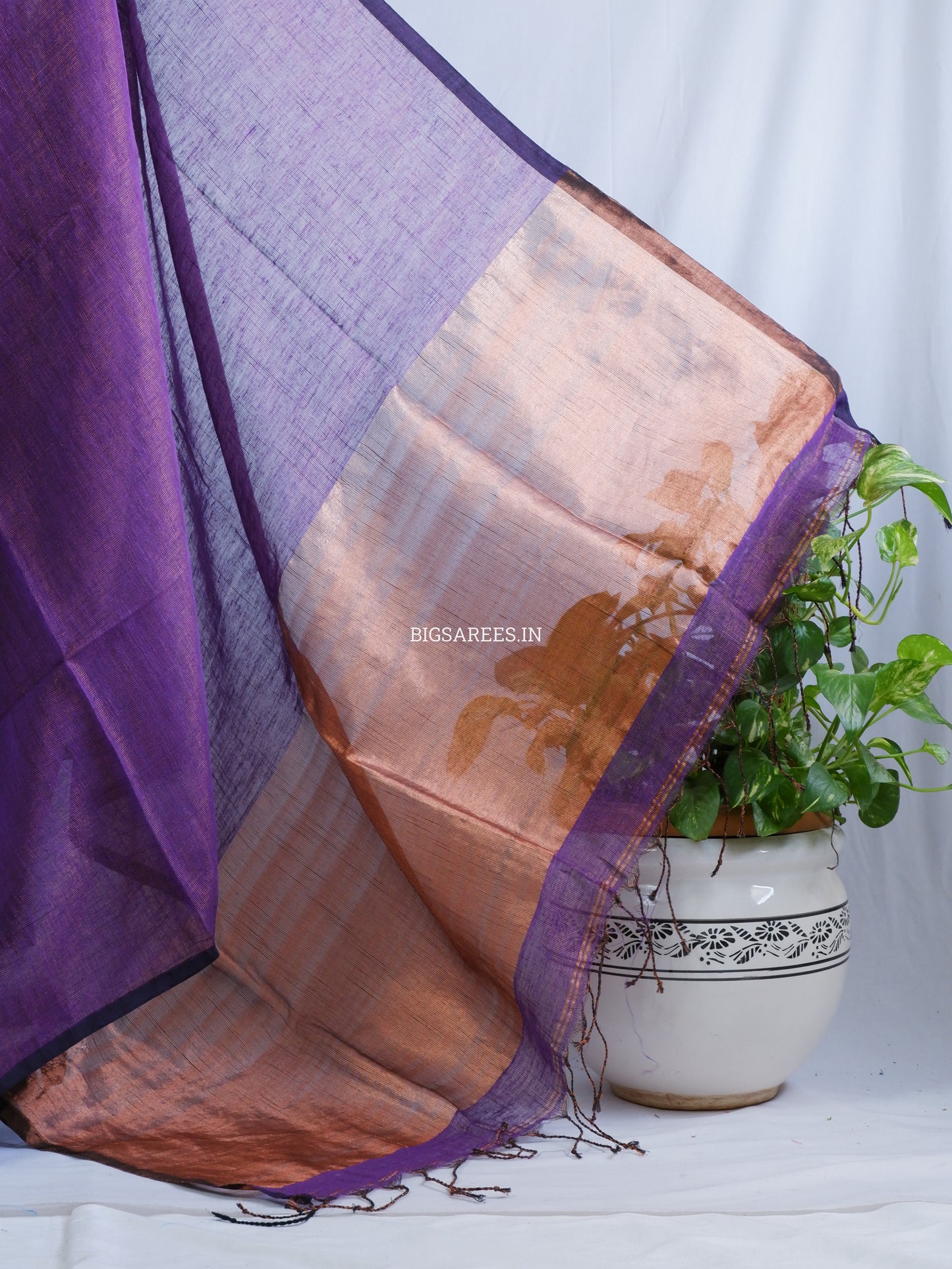 Tissue Linen Blend Handwoven Saree | Handloom Marked | Lavendar Purple