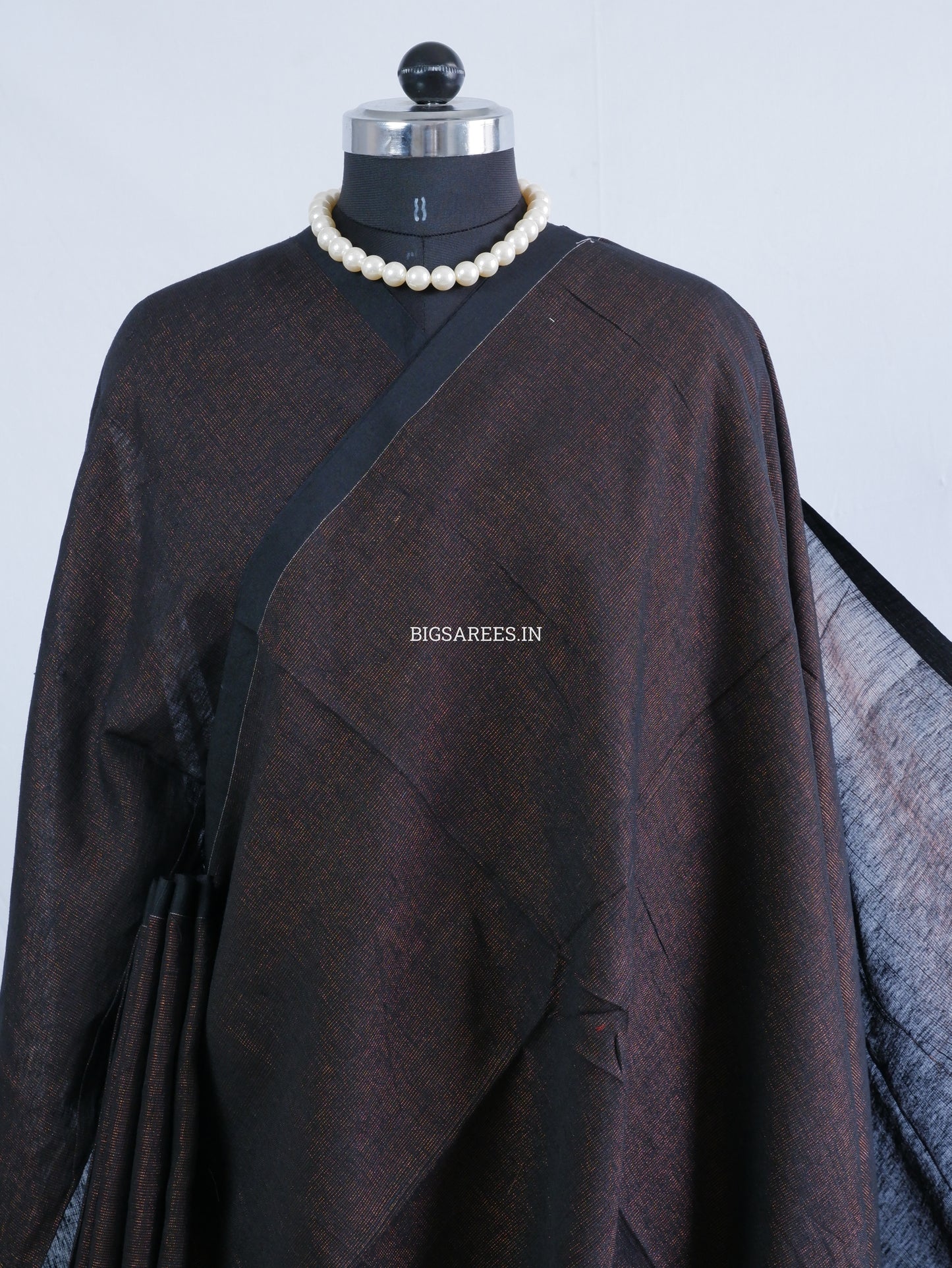 Tissue Linen Blend Handwoven Saree | Handloom Marked | Black