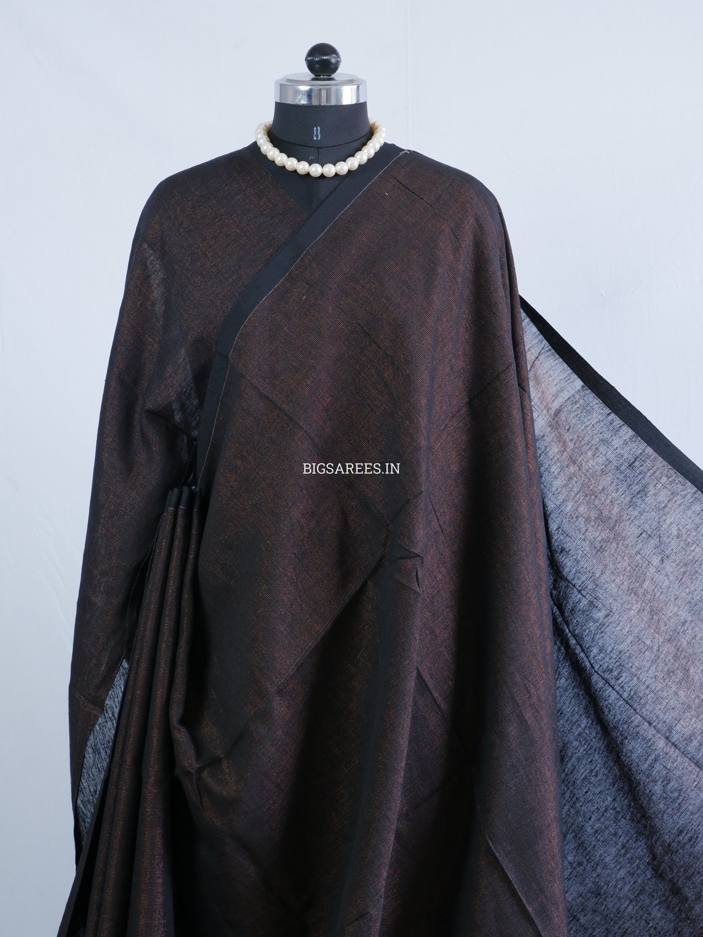 Tissue Linen Blend Handwoven Saree | Handloom Marked | Black