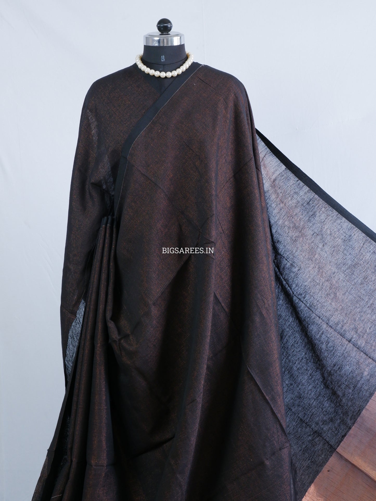 Tissue Linen Blend Handwoven Saree | Handloom Marked | Black