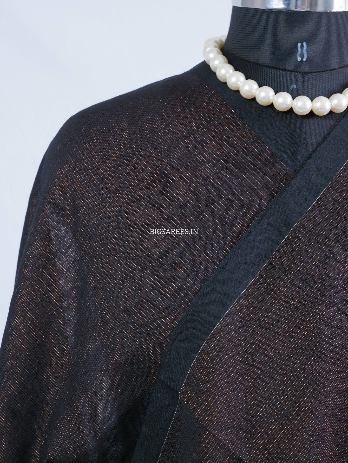 Tissue Linen Blend Handwoven Saree | Handloom Marked | Black