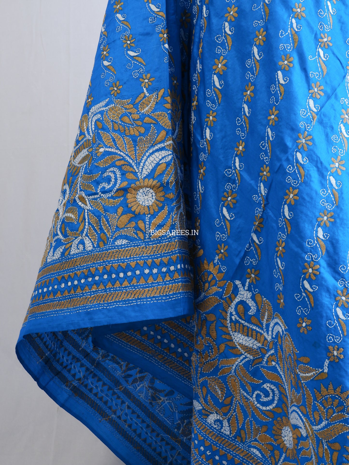 Kantha Hand-Embroidered Dupatta | Pure Bangalore Silk | Silk Marked | Light Blue