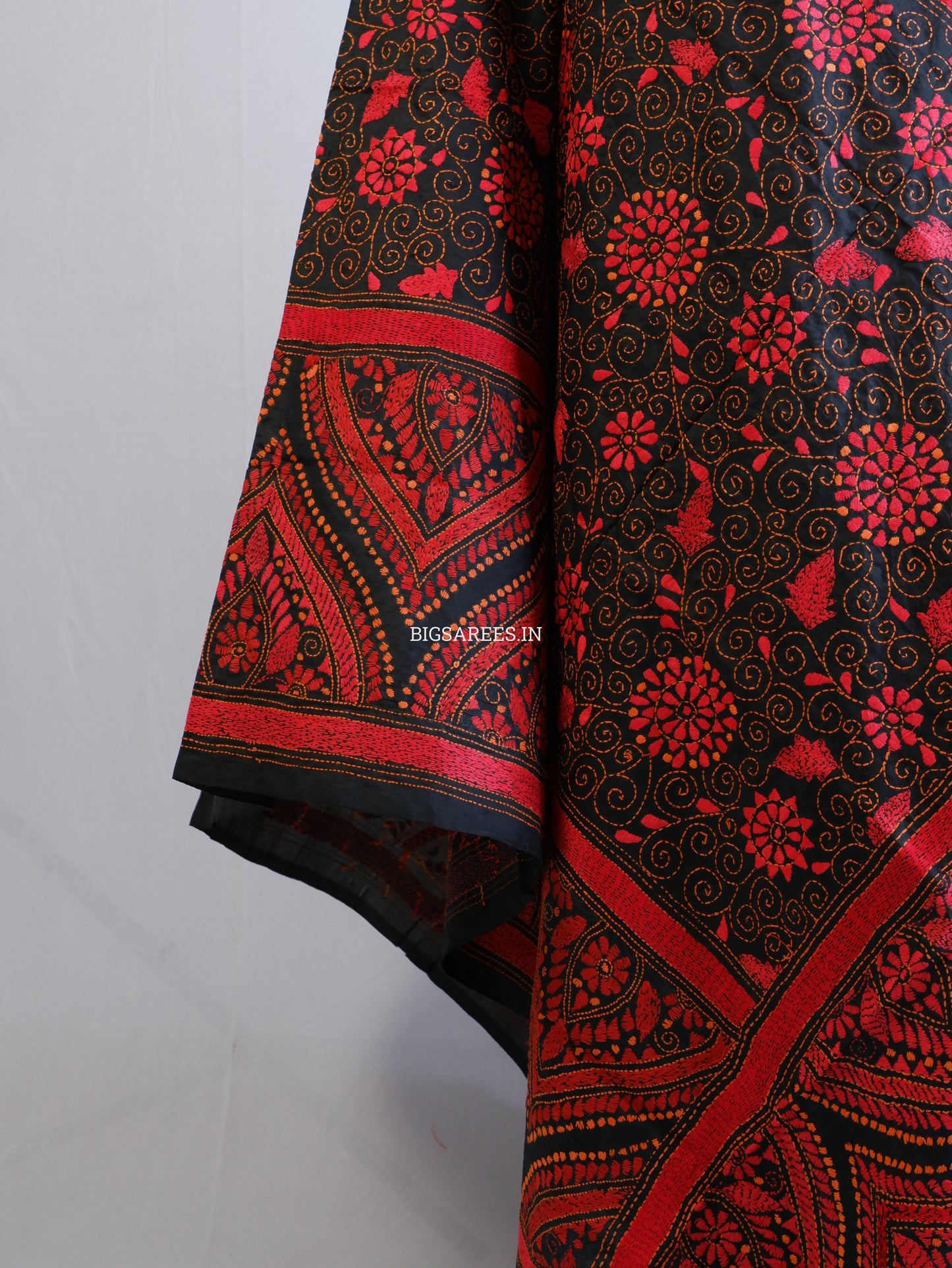 Kantha Hand-Embroidered Dupatta | Pure Bangalore Silk | Silk Marked | Black