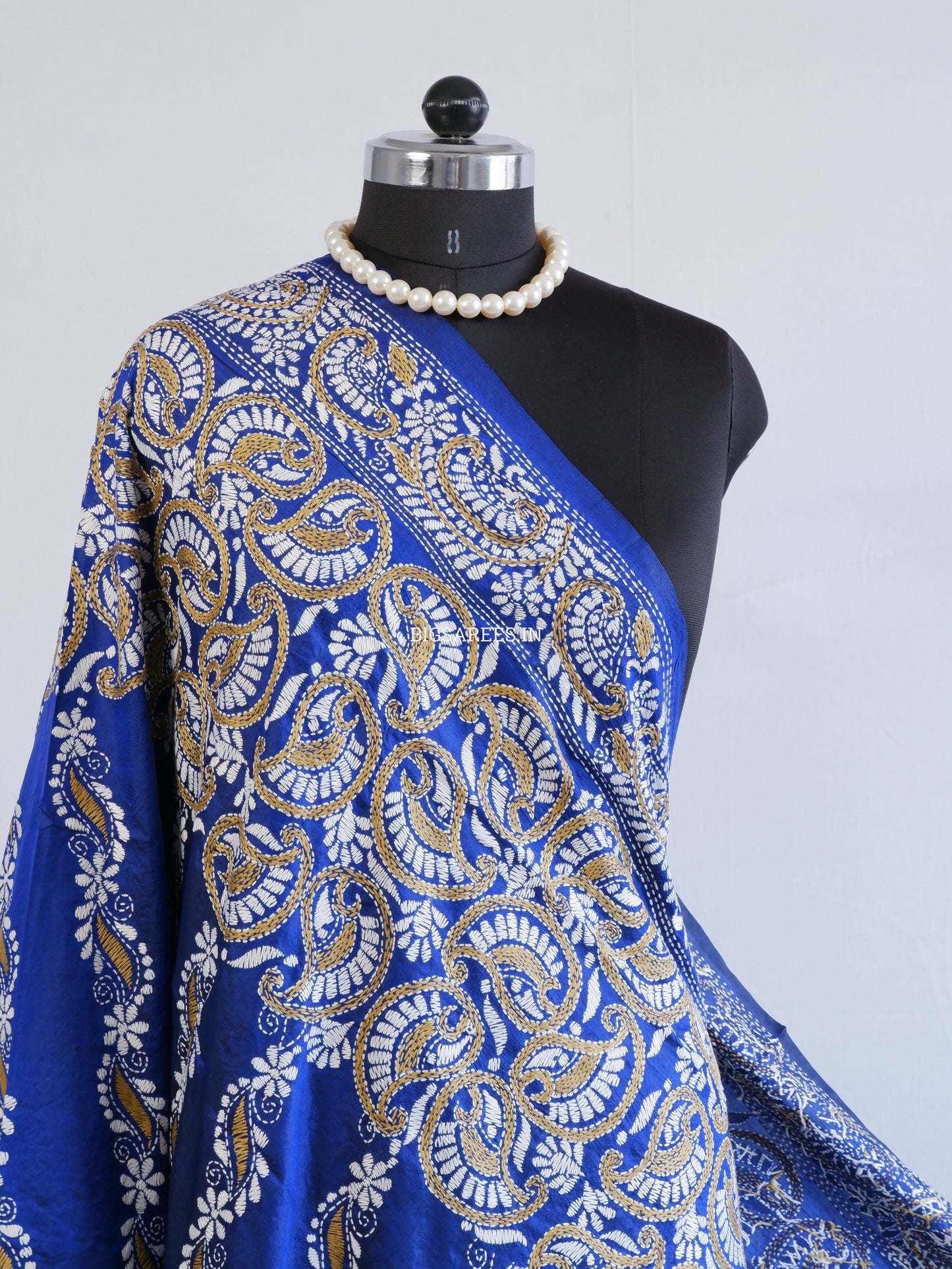 Kantha Hand-Embroidered Dupatta | Pure Bangalore Silk | Silk Marked | Blue