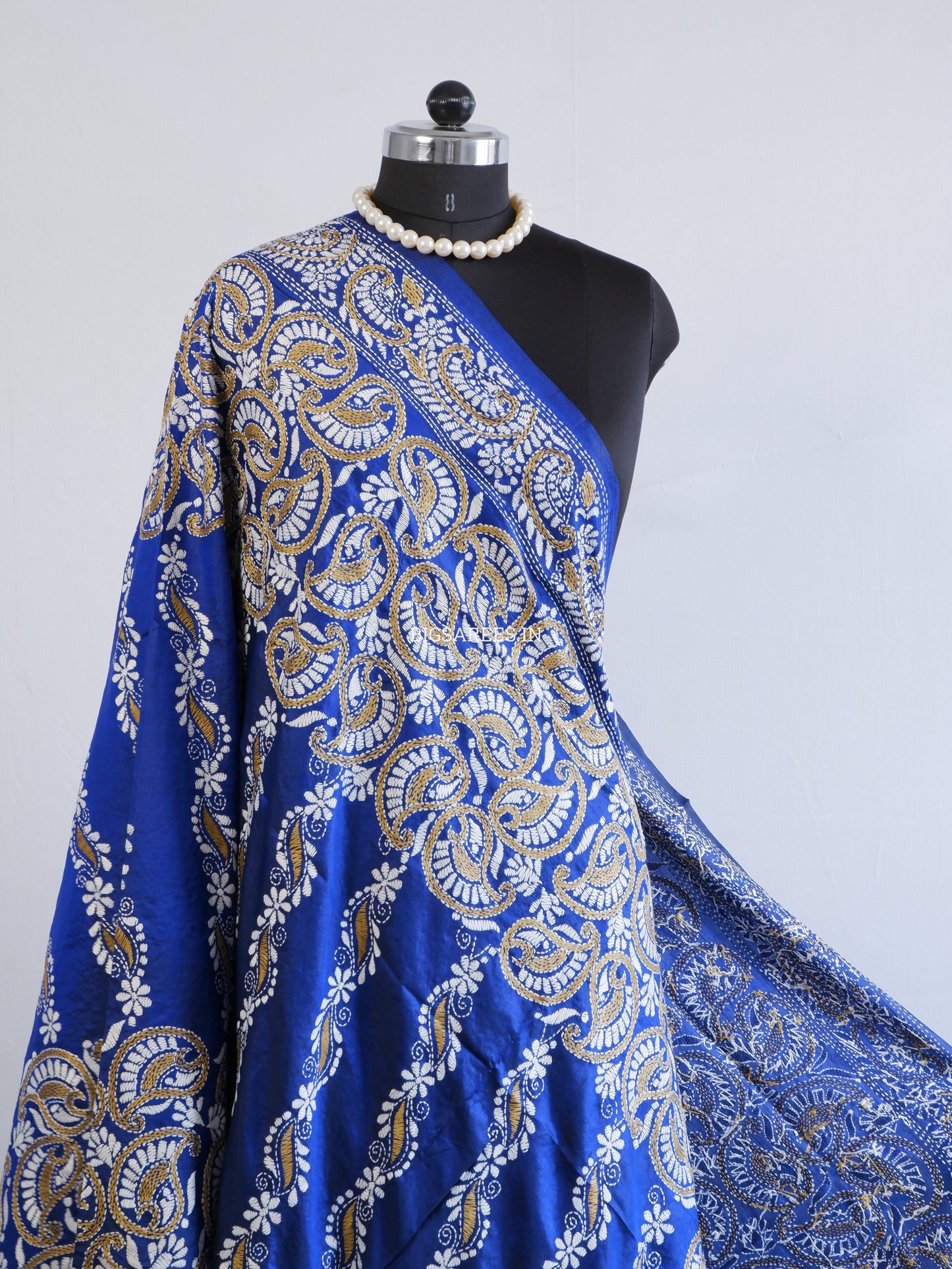 Kantha Hand-Embroidered Dupatta | Pure Bangalore Silk | Silk Marked | Blue